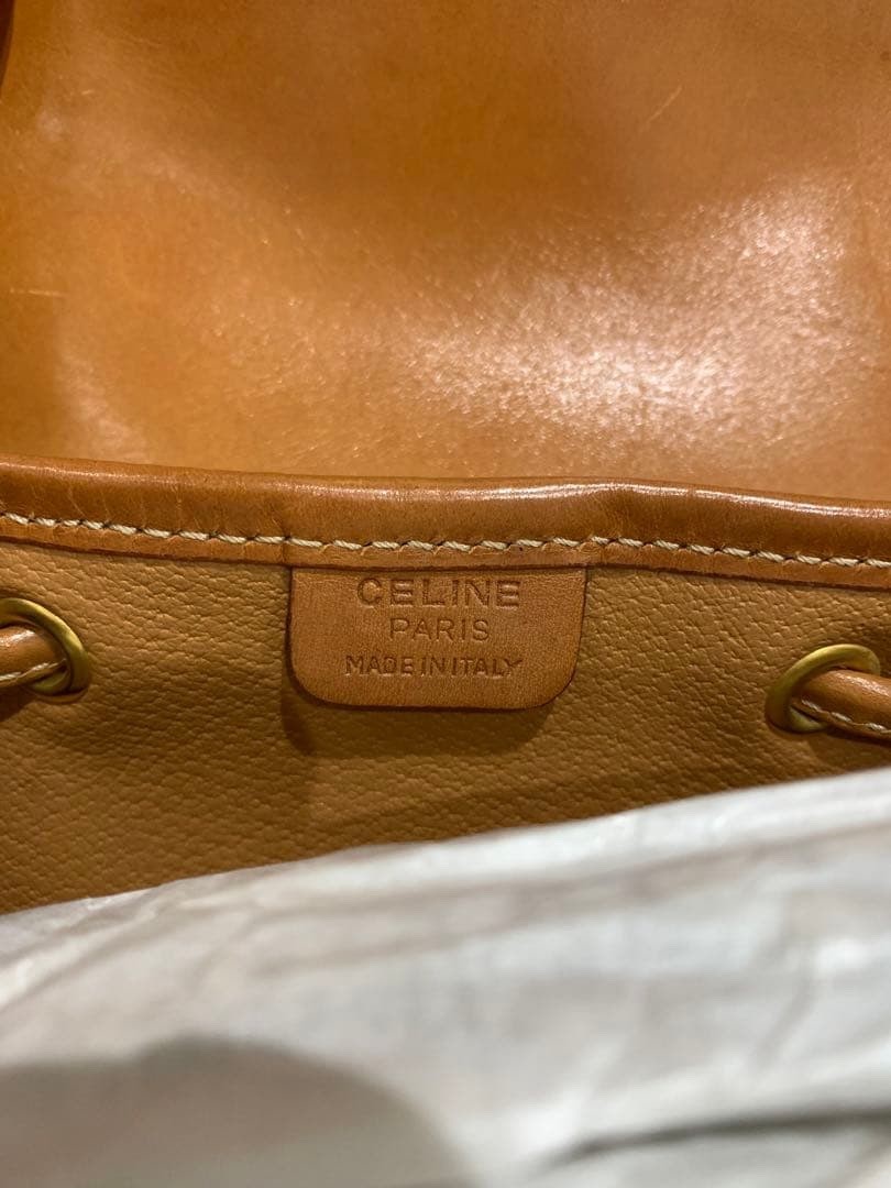 CELINE Macadam Triomphe Perforated Backpack Auth Brown Camel Leather Mini bag