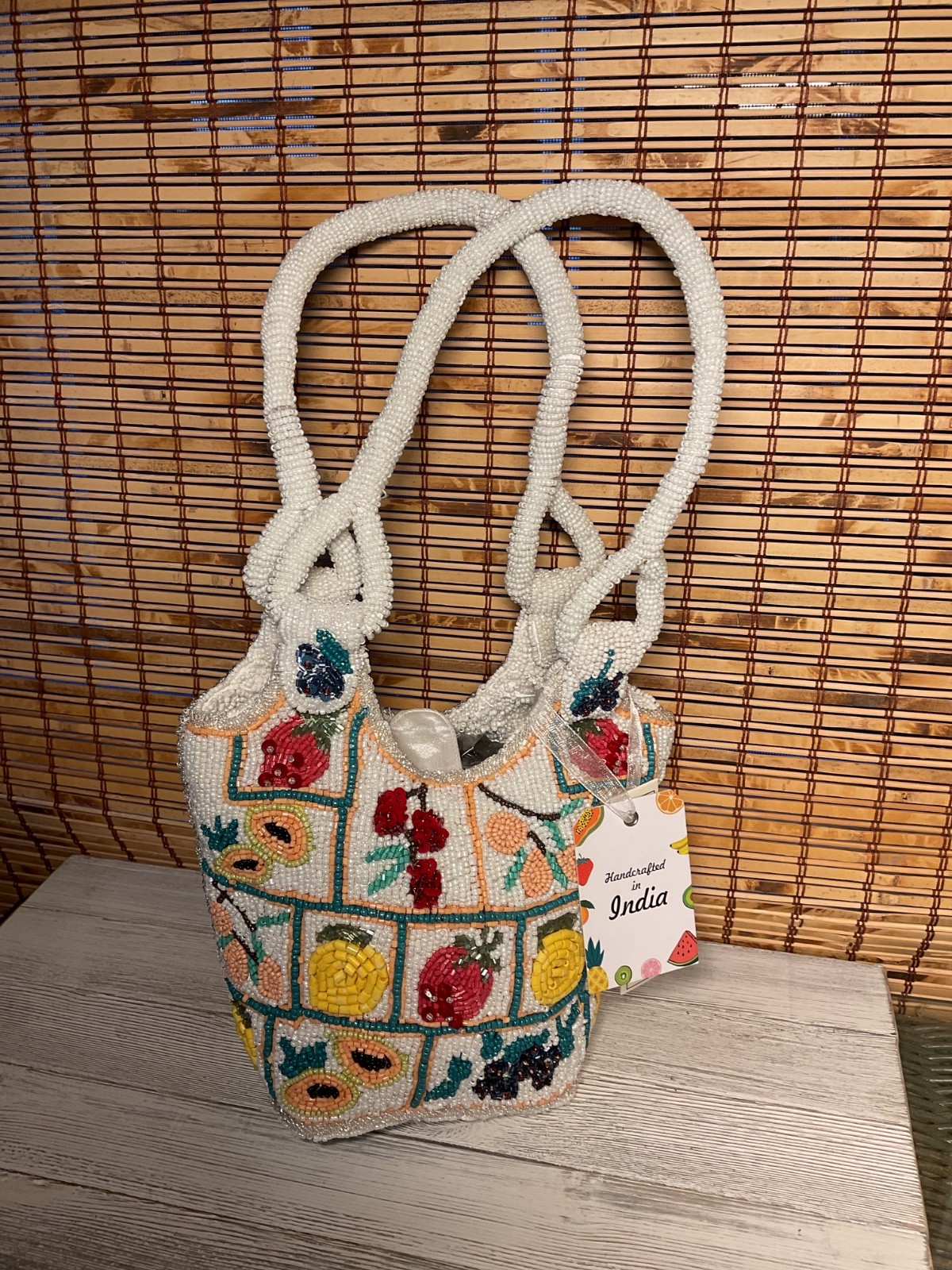 New Release Handcrafted in India Fruit Plaid Bucket Beaded Bag Viral TikTok