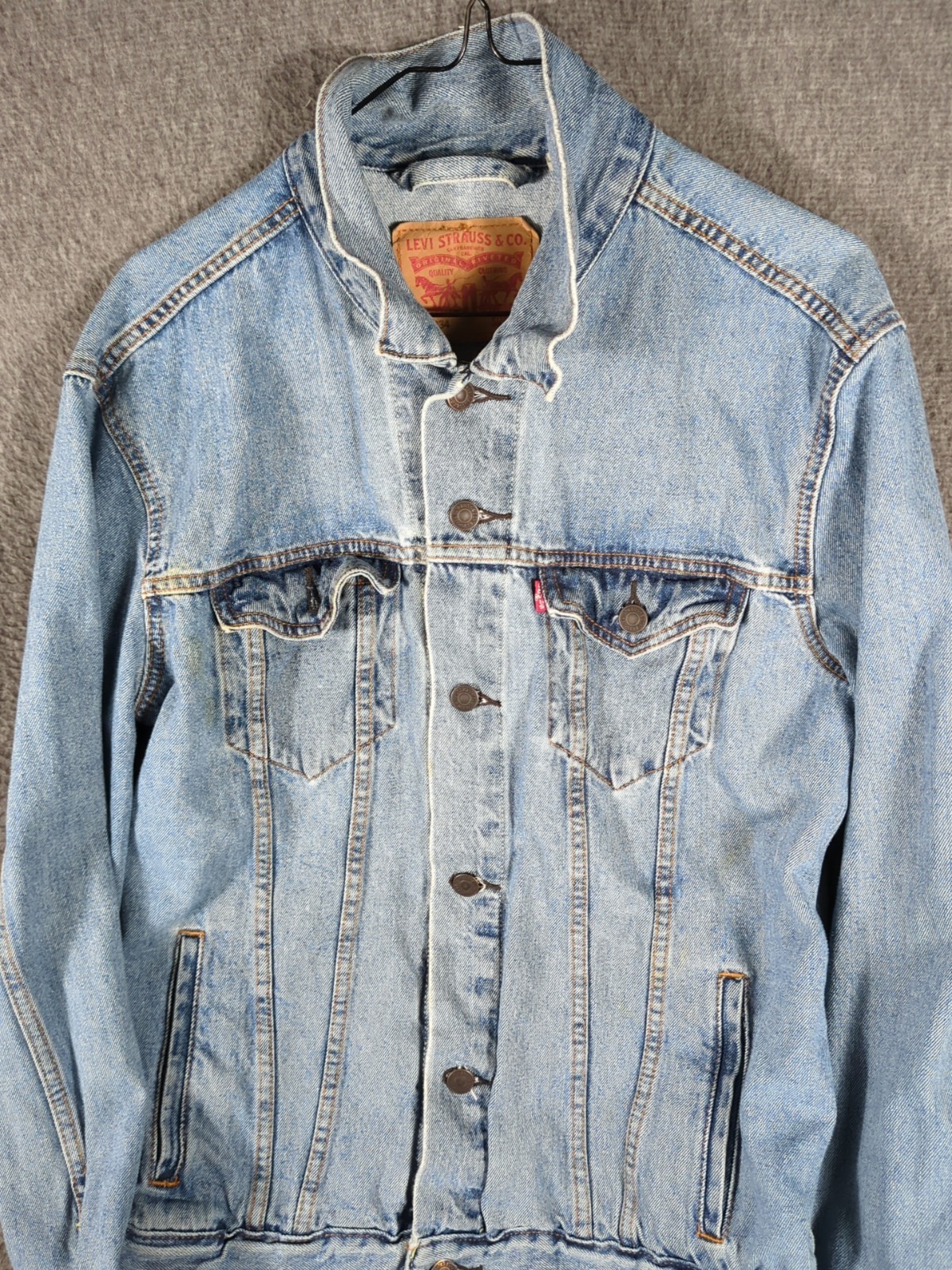 Levis Mens Large Jean Denim Jacket 72334 Blue Button Pockets