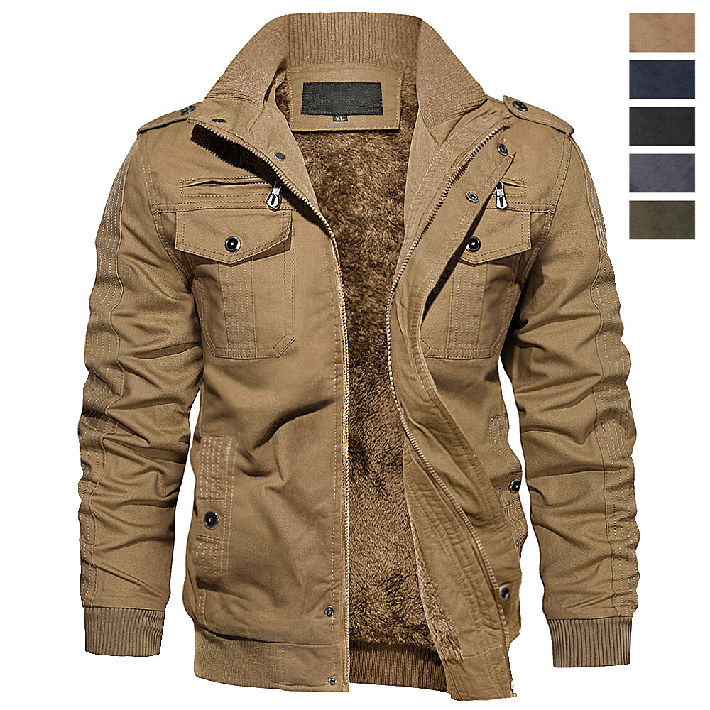 Men’s Fleece Lined Bomber Jacket Tactical Army Combat Cotton Casual Work Coat US