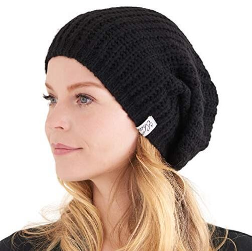 Oversized Winter Slouchy Knit Beanie – Mens Warm Fall Hat Womens One Size Black