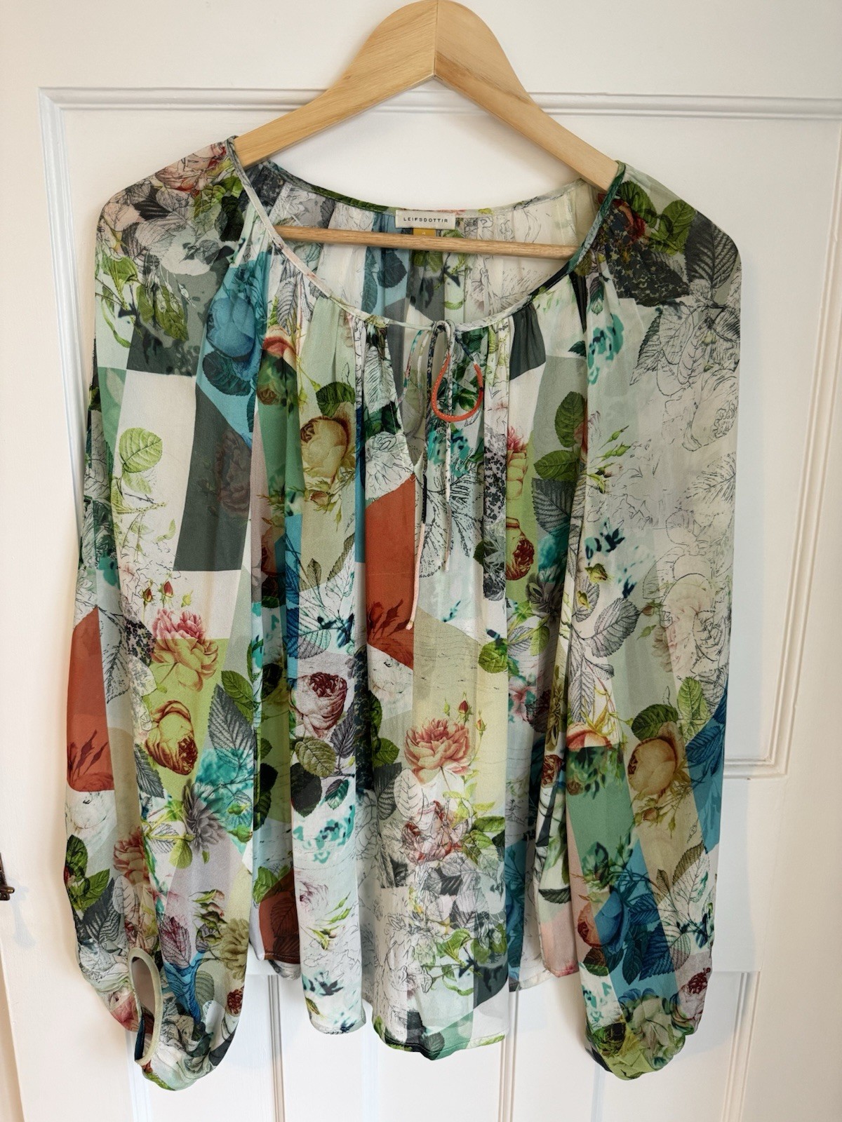 ANTHROPOLOGIE LEIFSDOTTIR Blouse UK8-10 100% Silk Floral Sketch Print Spring
