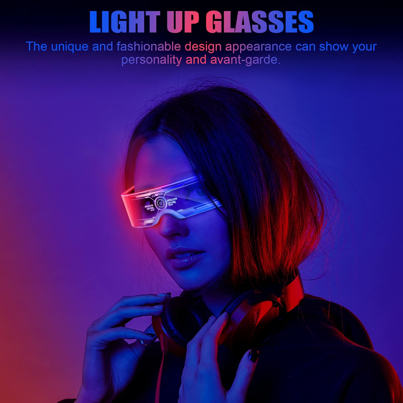TOODOO 2 Pairs LED Visor Glasses 7 Colors as shown in the picture, B09dctq9nn