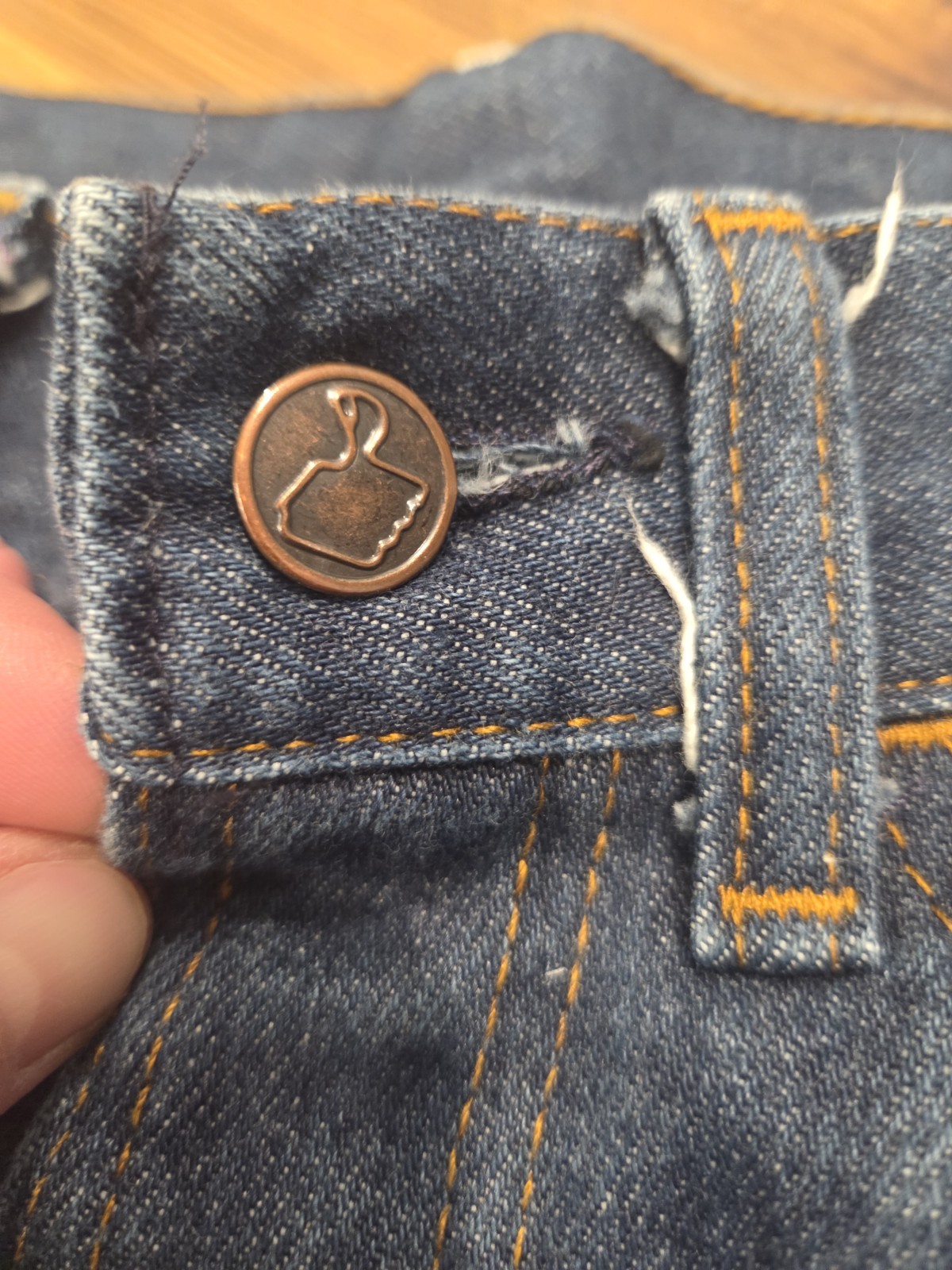Vtg Sears Thumbs Up Bell Bottom Jeans 1970s Trim Fit Fits 28 Scovill Zip Unisex