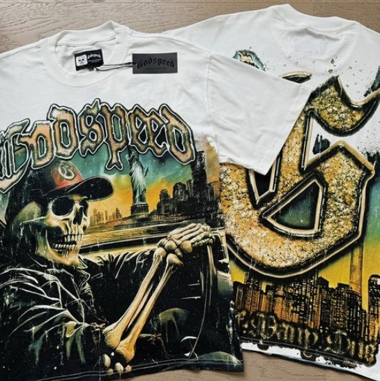 NEW Mens Godspeed Skeleton print Short Sleeve Tee Street Rock Style T-Shirt