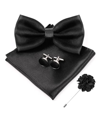 4PCS Black Bowties Men Kit, Pre-tied Corbatines para Hombres Elegantes, Bowtie