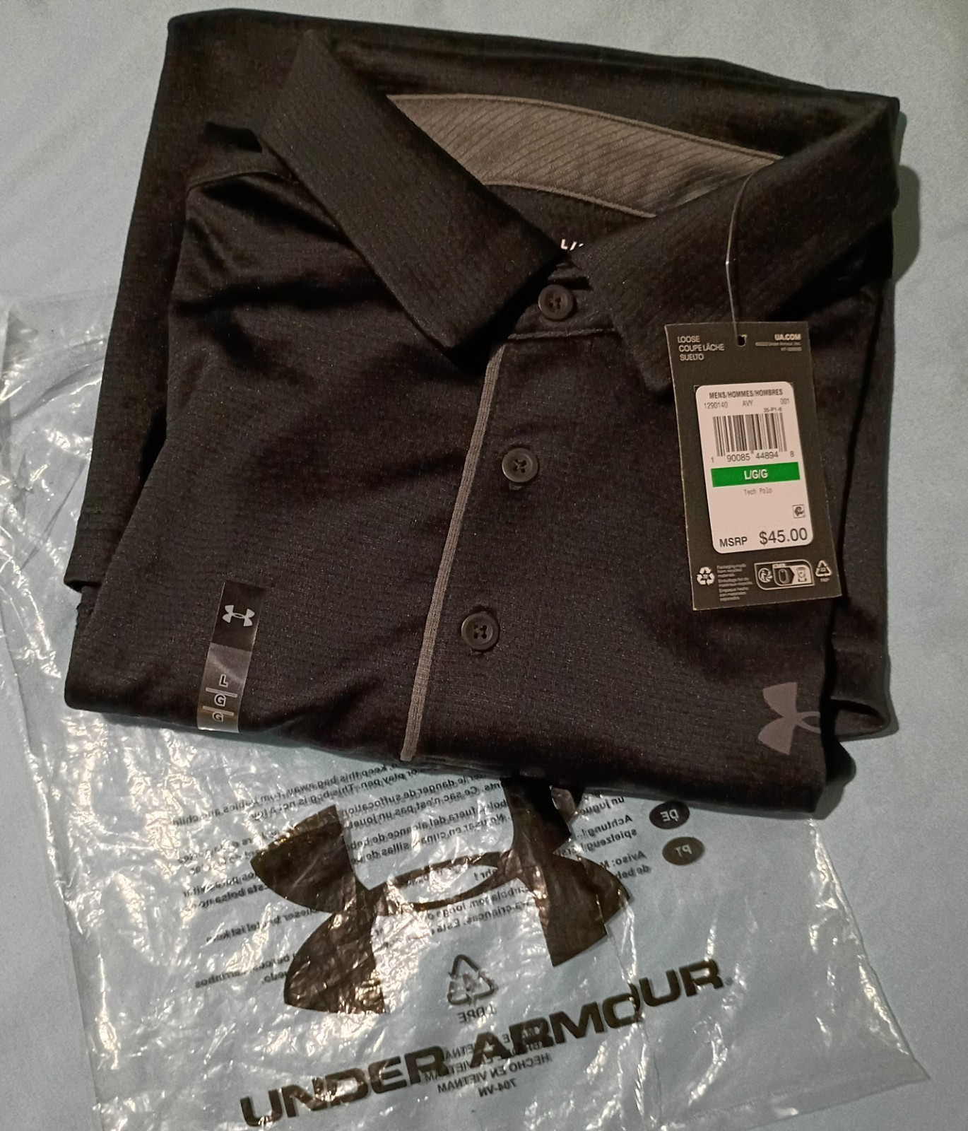Under Armour Tech Polo Men’s Short Sleeve Loose Fit Black Gray Size L/G
