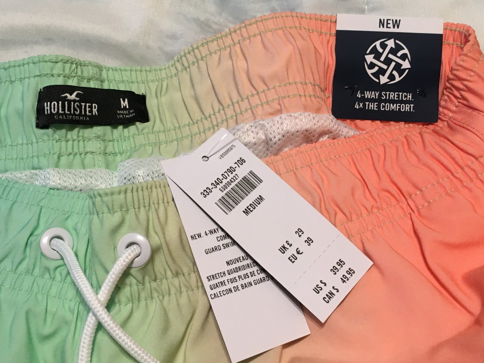 Mens Hollister 4-way Stretch 5″ Guard Swim Trunk size Medium (M) NEW w/ tags NWT