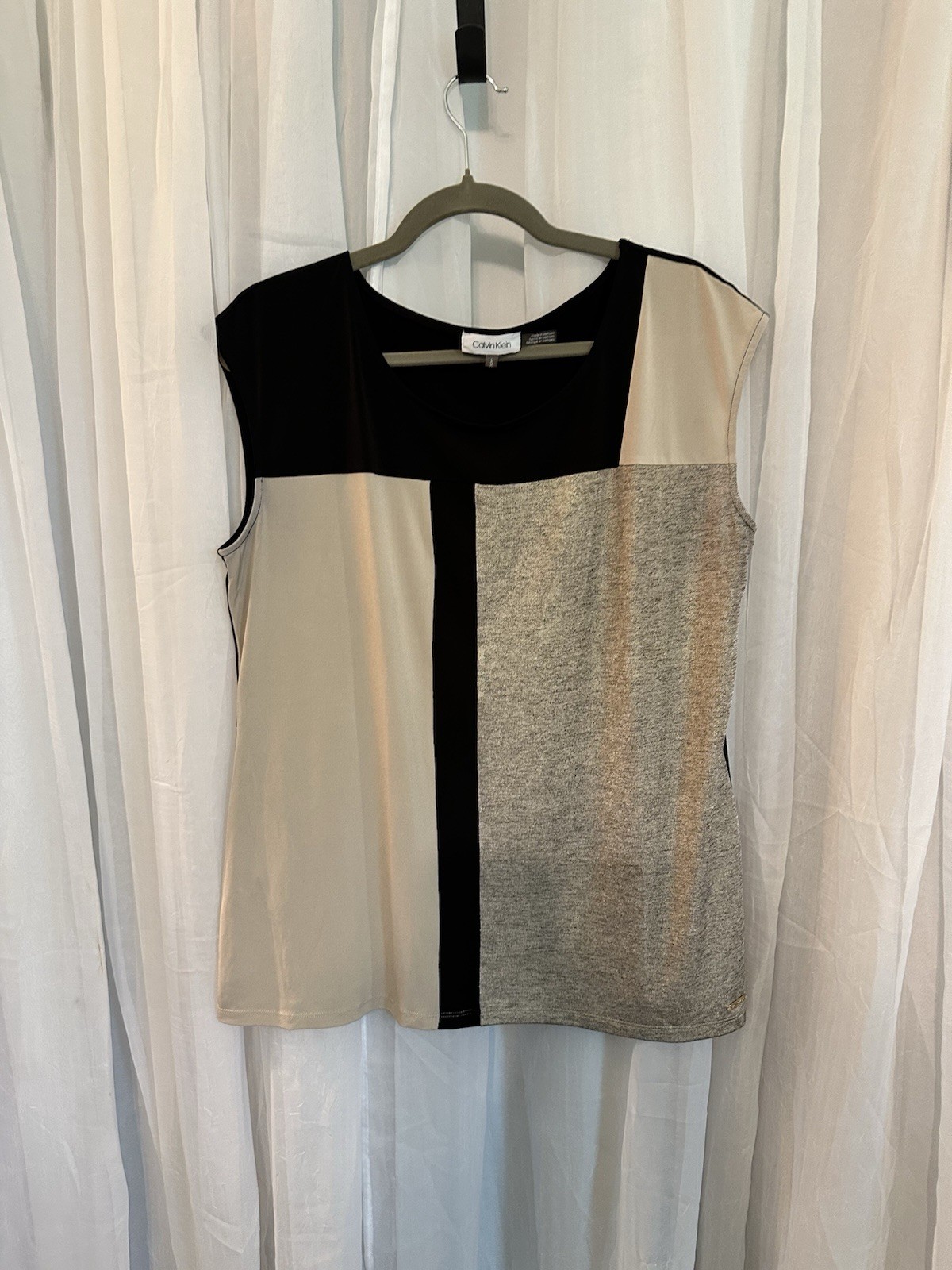 Calvin Klein Black Gold And Beige Sleeveless Shirt