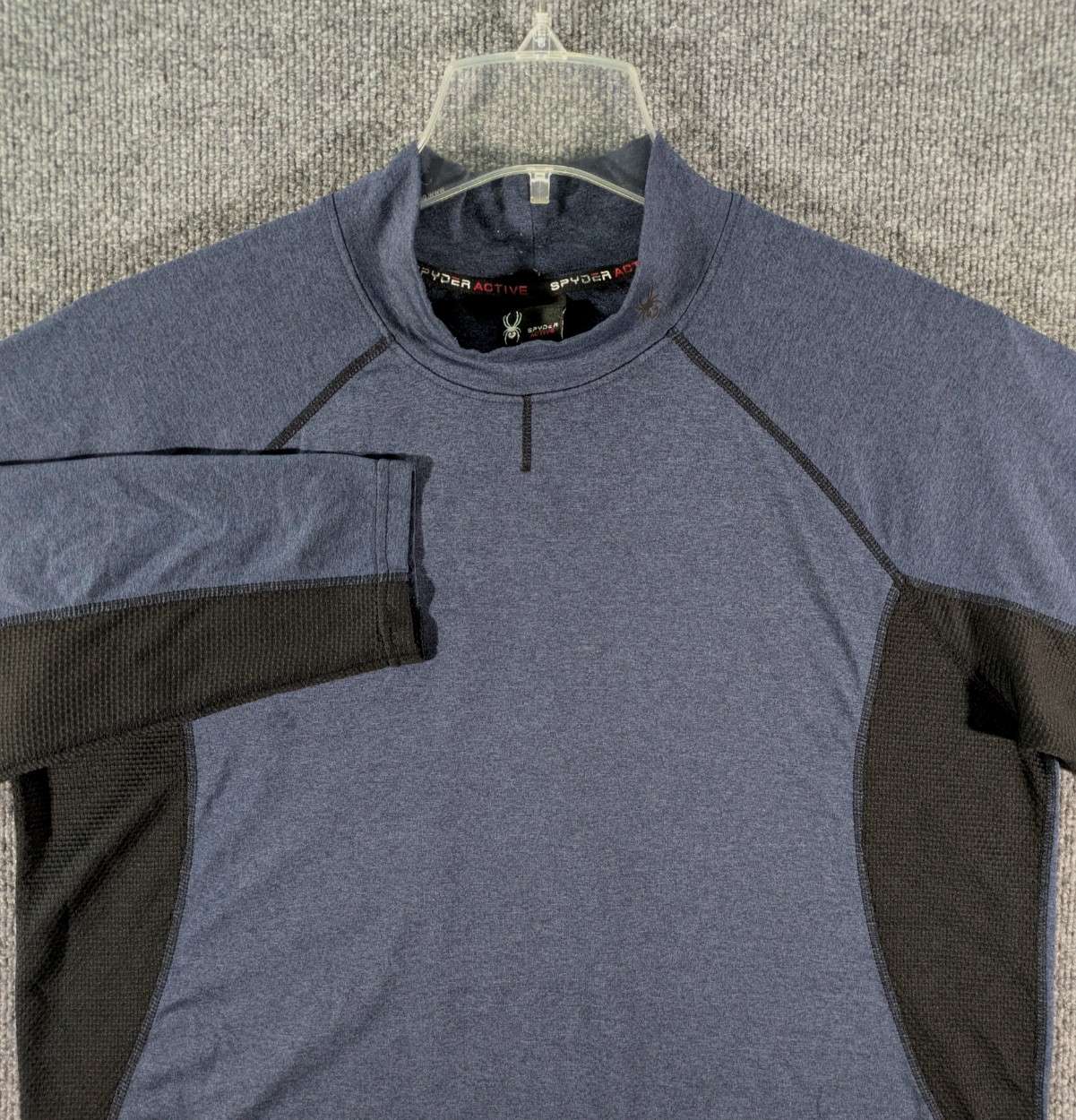 Spyder Active Mock Neck Shirt Mens Large Blue Black Long Sleeve Athletic
