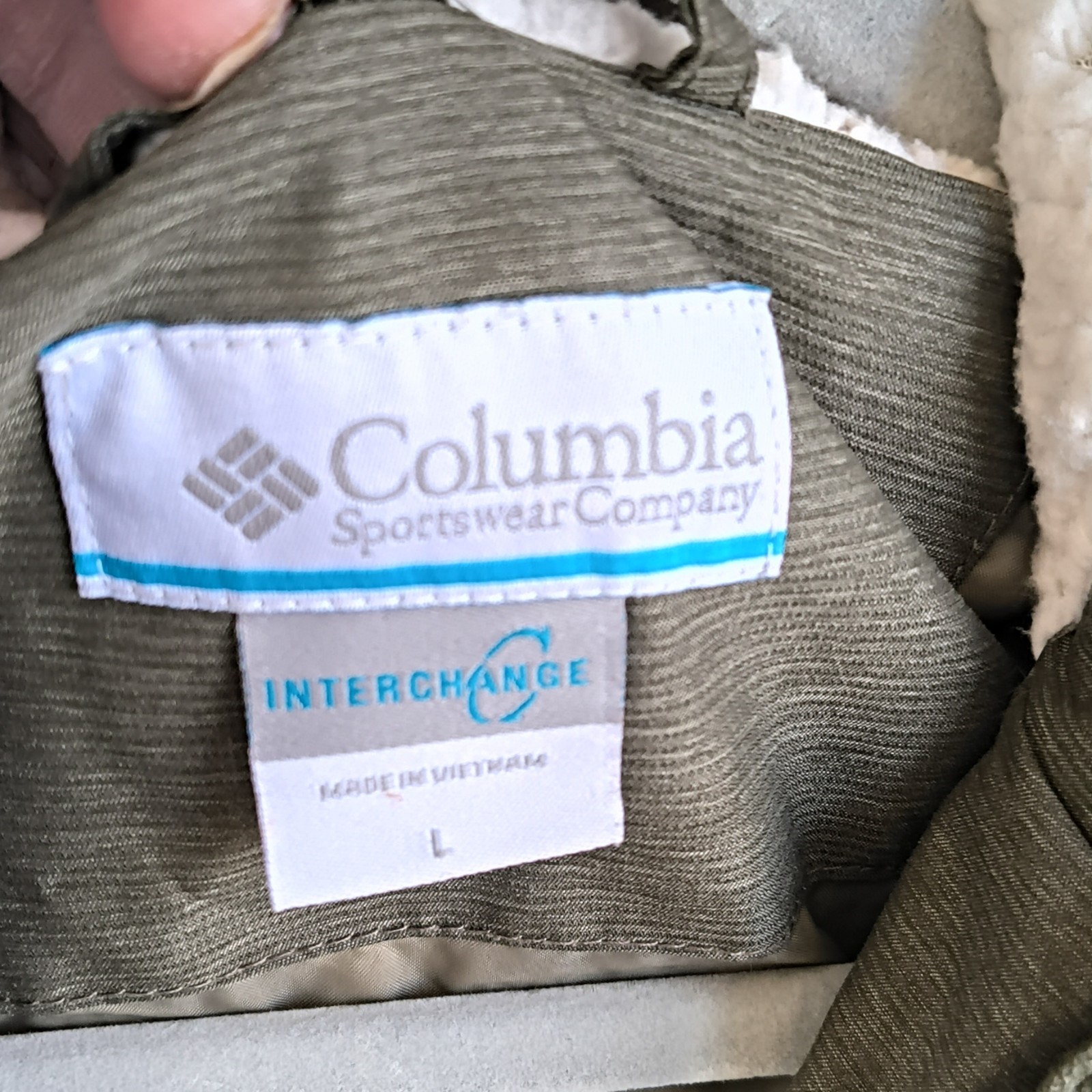 Columbia Olive Hooded Jacket Zipper Button Logo Men’s L Regular Size