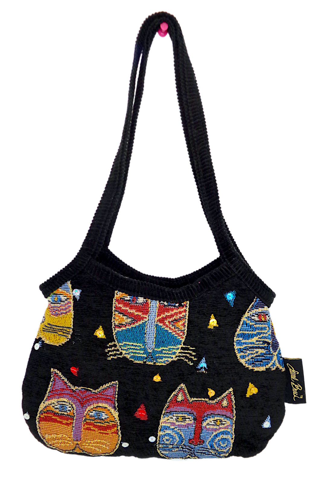 Laurel Burch Cat Tapestry Zip Bag Purse Size Small 12.5″ in x 7.25″