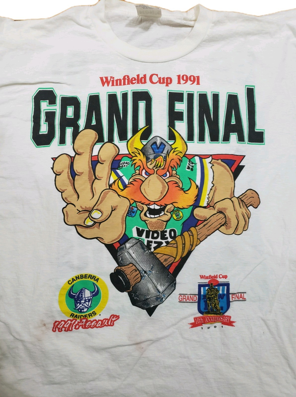 Vtg 90s Canberra Raiders Winfield Cup 1991 Grand Final Doublesided T Shirt