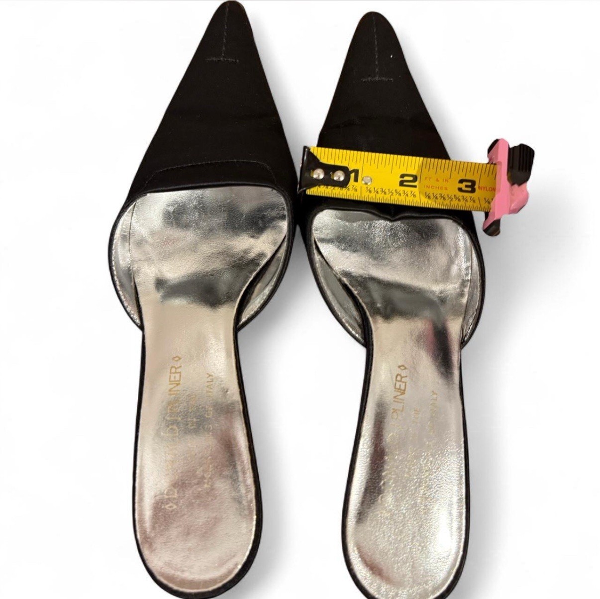 Donald J Pliner Black Satin Pointed Toe Mule Kitten Heel Slip-On US 6 M