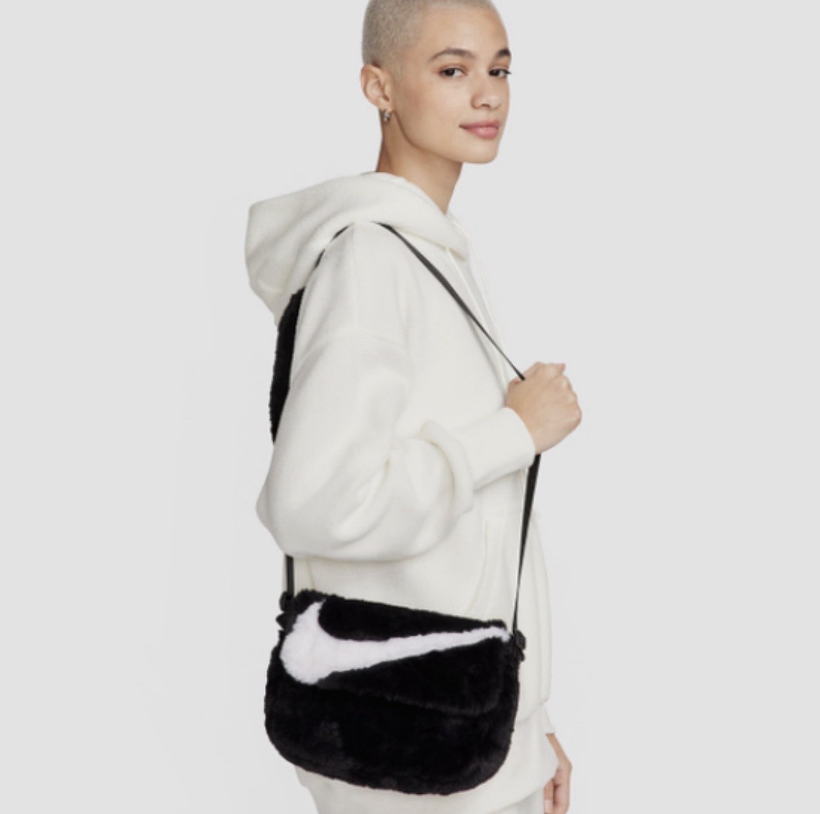 RARE Nike Sportswear Futura 365 Faux Fur Crossbody Bag | Black & White