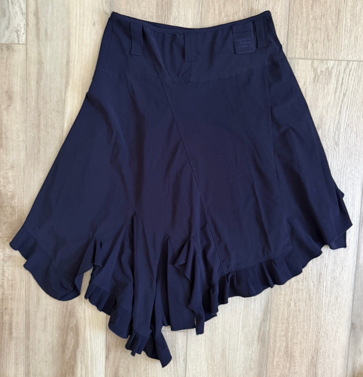 Marithe Francois Girbaud Asymmetrical Flutter Hem Pull On Skirt, Navy Blue,Small