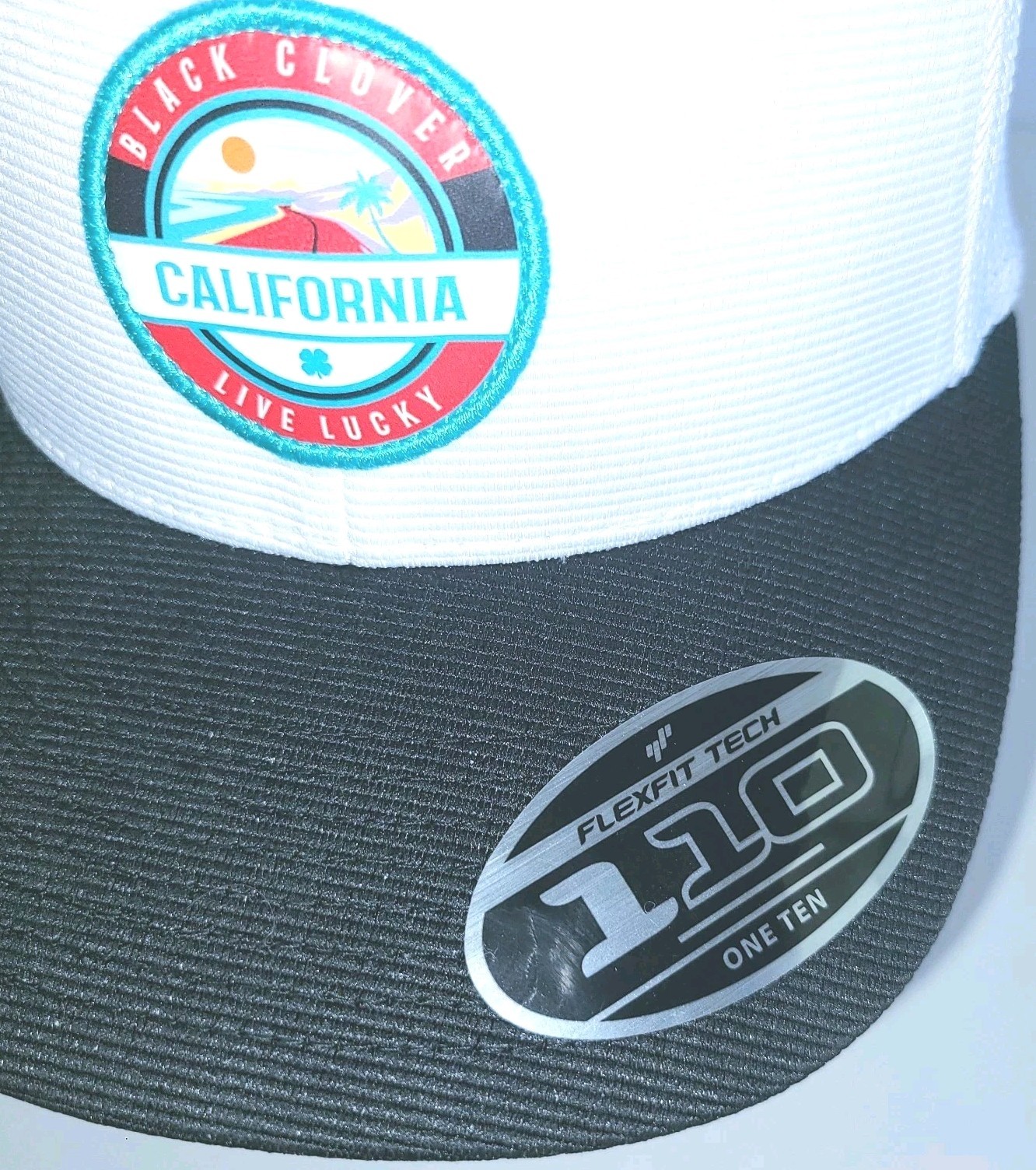 Black Clover One Ten FlexFit Tech Mens Mesh Back Adjustable Cap White Black NWT