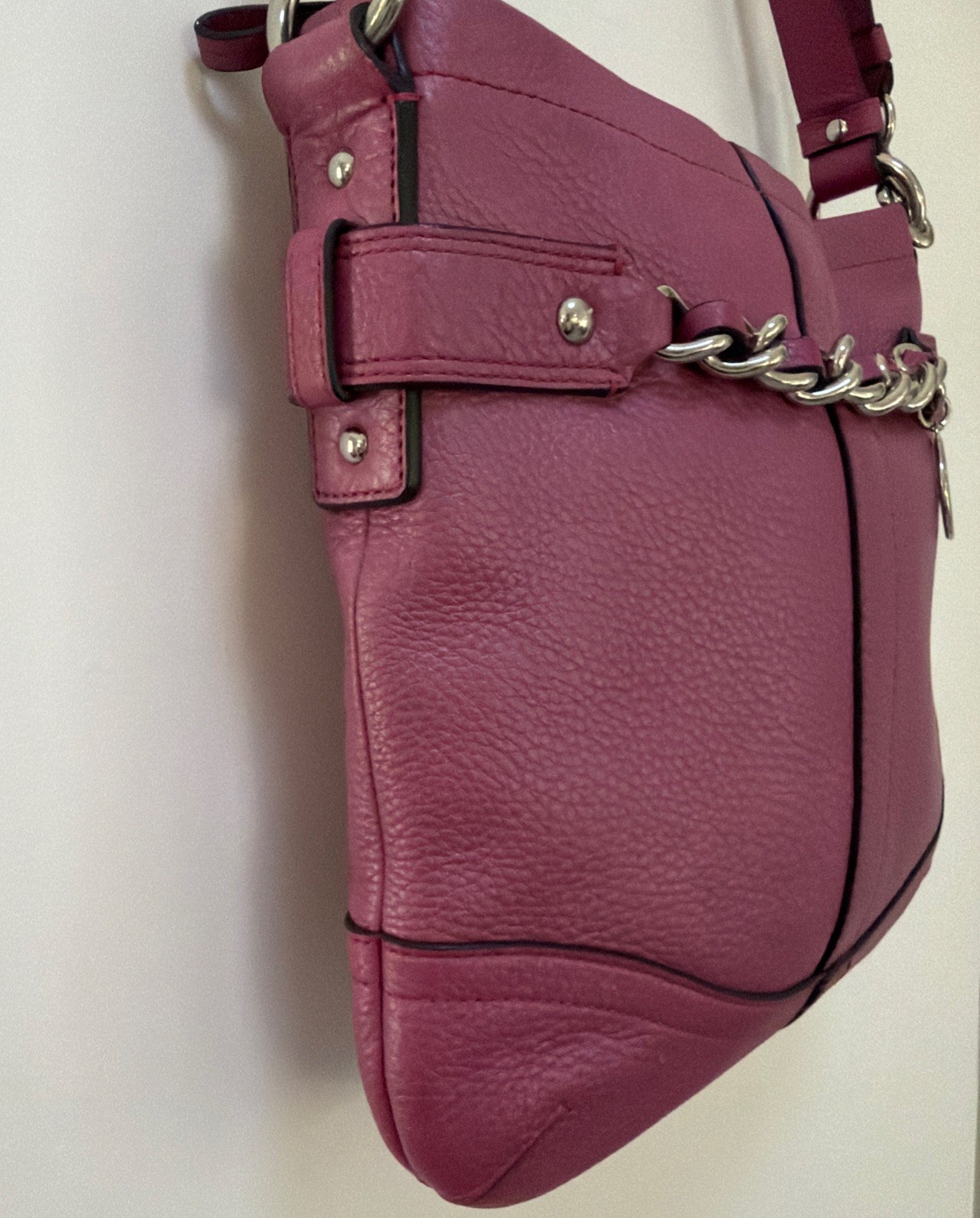 Coach F19722 North South Chain Convertible Shoulder HandBag Plum Pink Leather