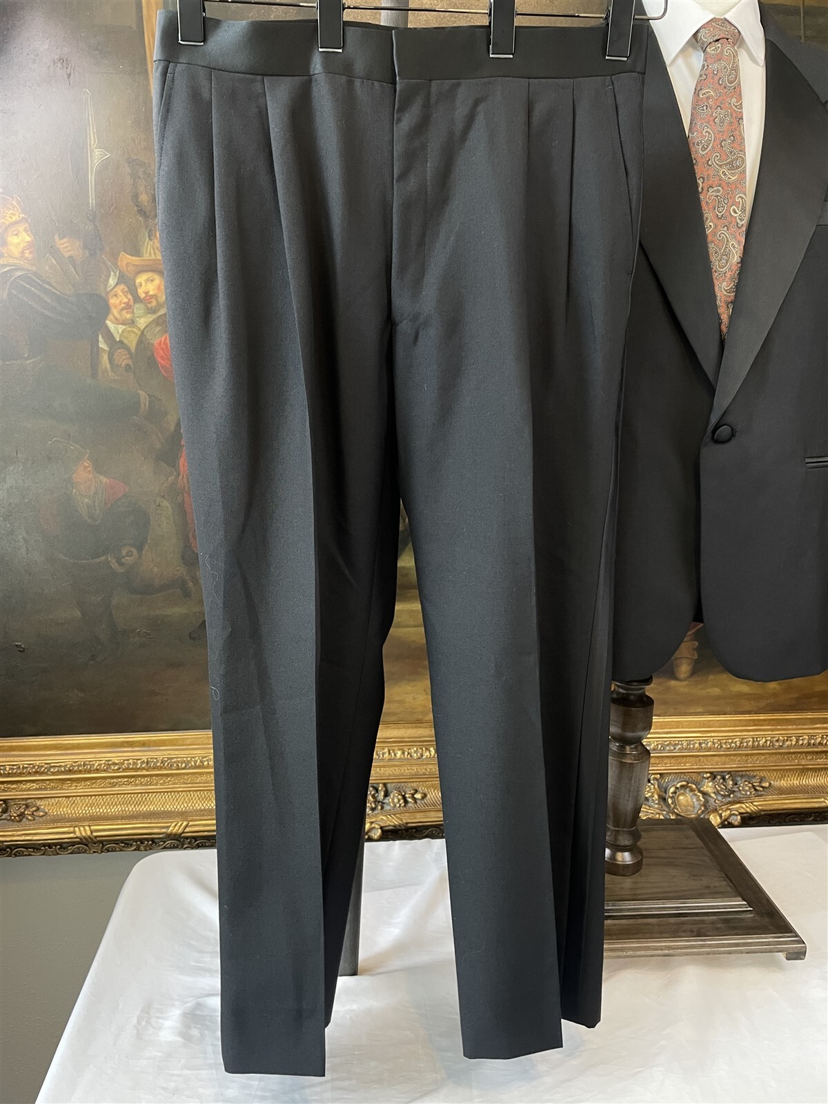 VTG Gianelli Uomo 42R 34 x 28 2Pc Black Wool Blend Hopsack 1Btn Tuxedo