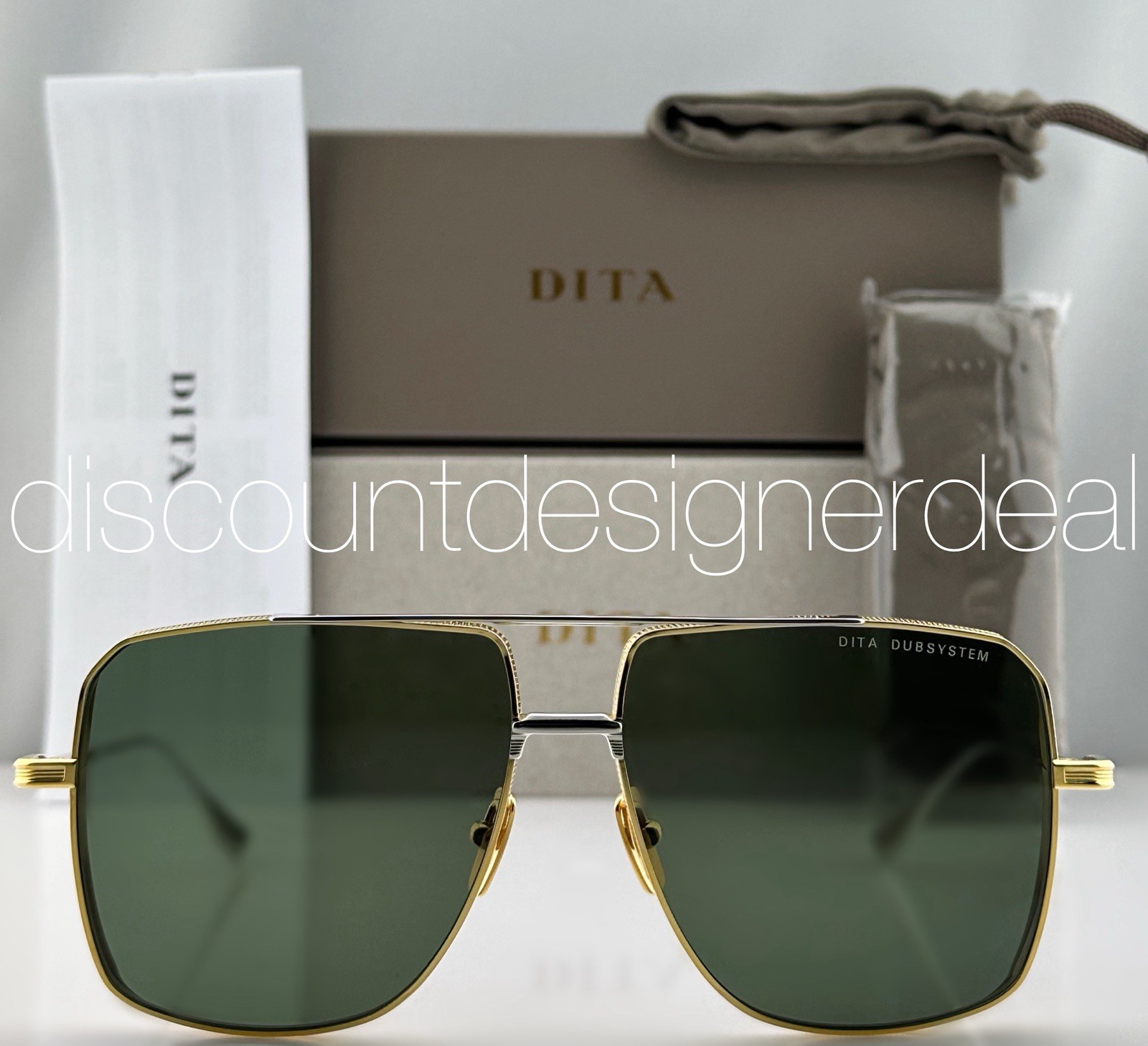 DITA Dubsystem Sunglasses Gold Silver Green AR Square DTS157-A-01 63mm NEW