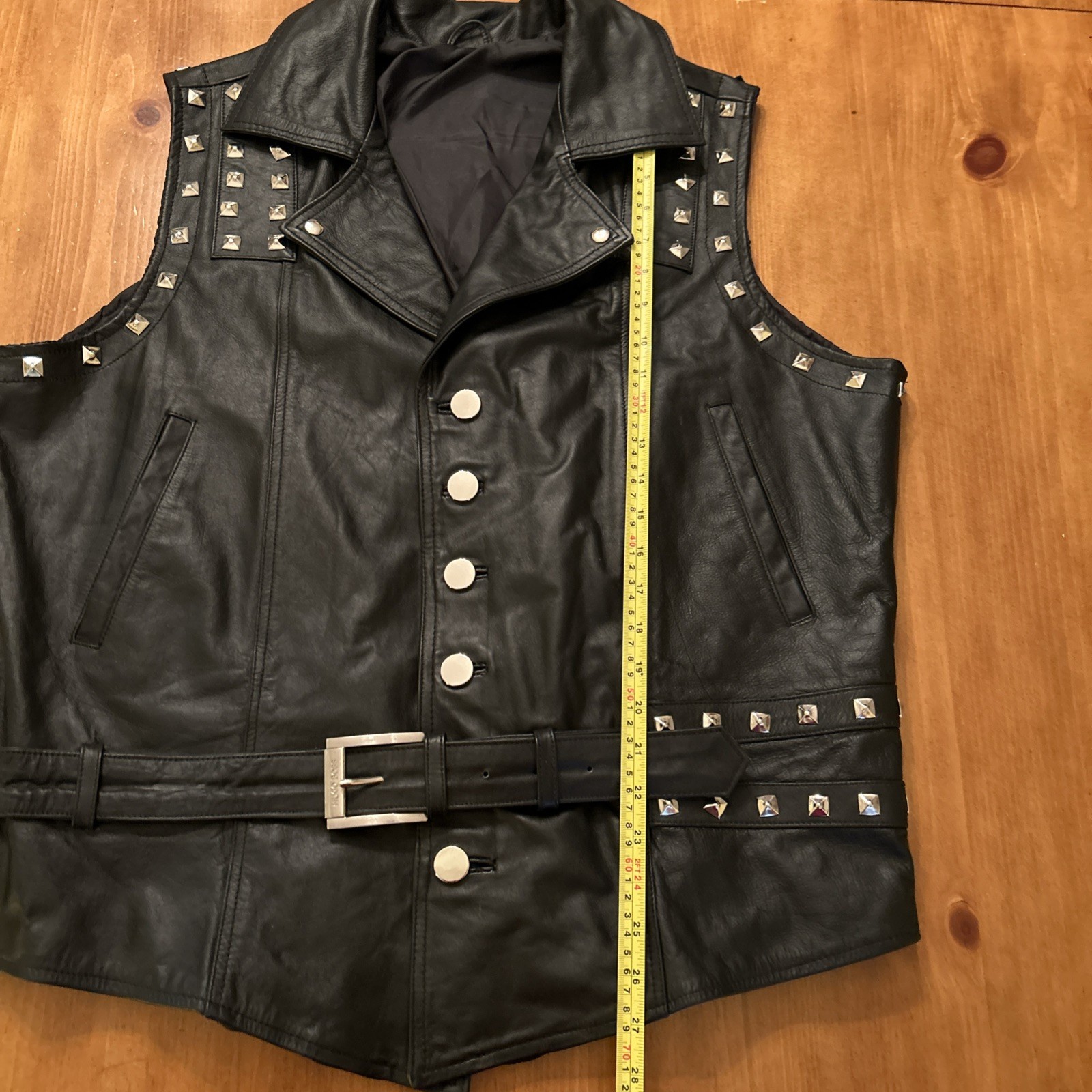 Handmade Studded Leather Vest Men’s US XL Belted Rocker Biker Punk Heavy Metal