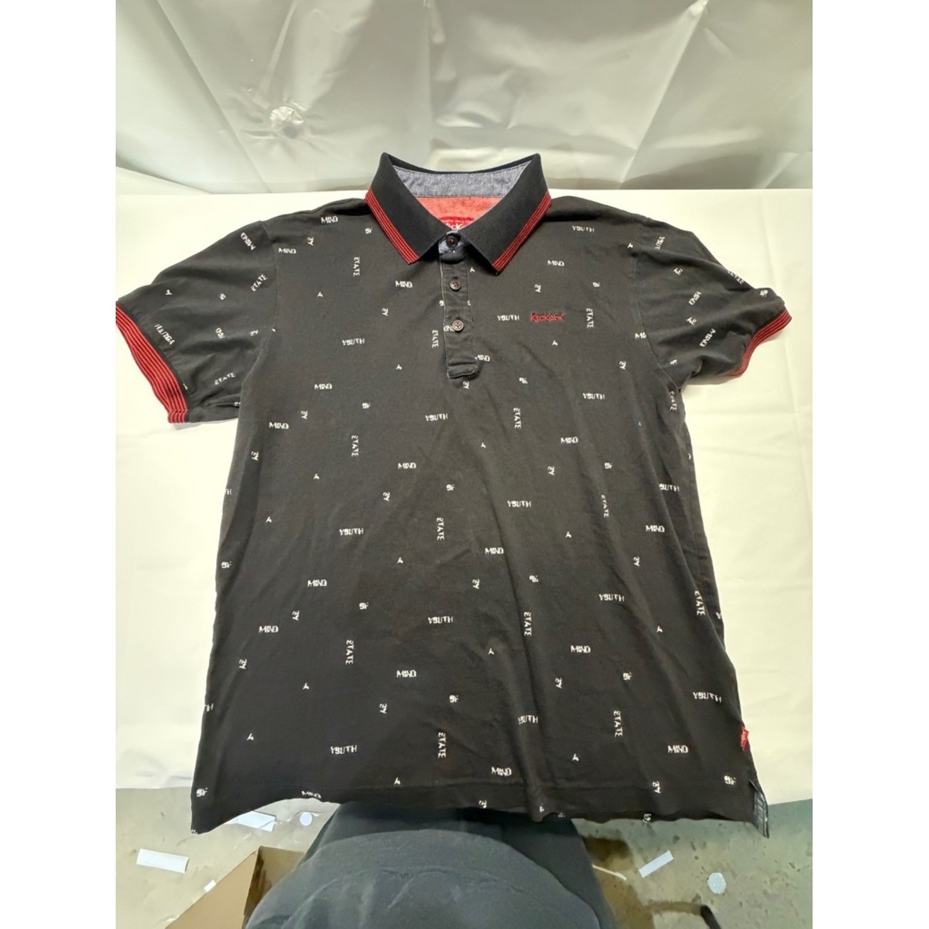 Kickers Black Polo with Red Embroidered Logo and Collar Stripes
