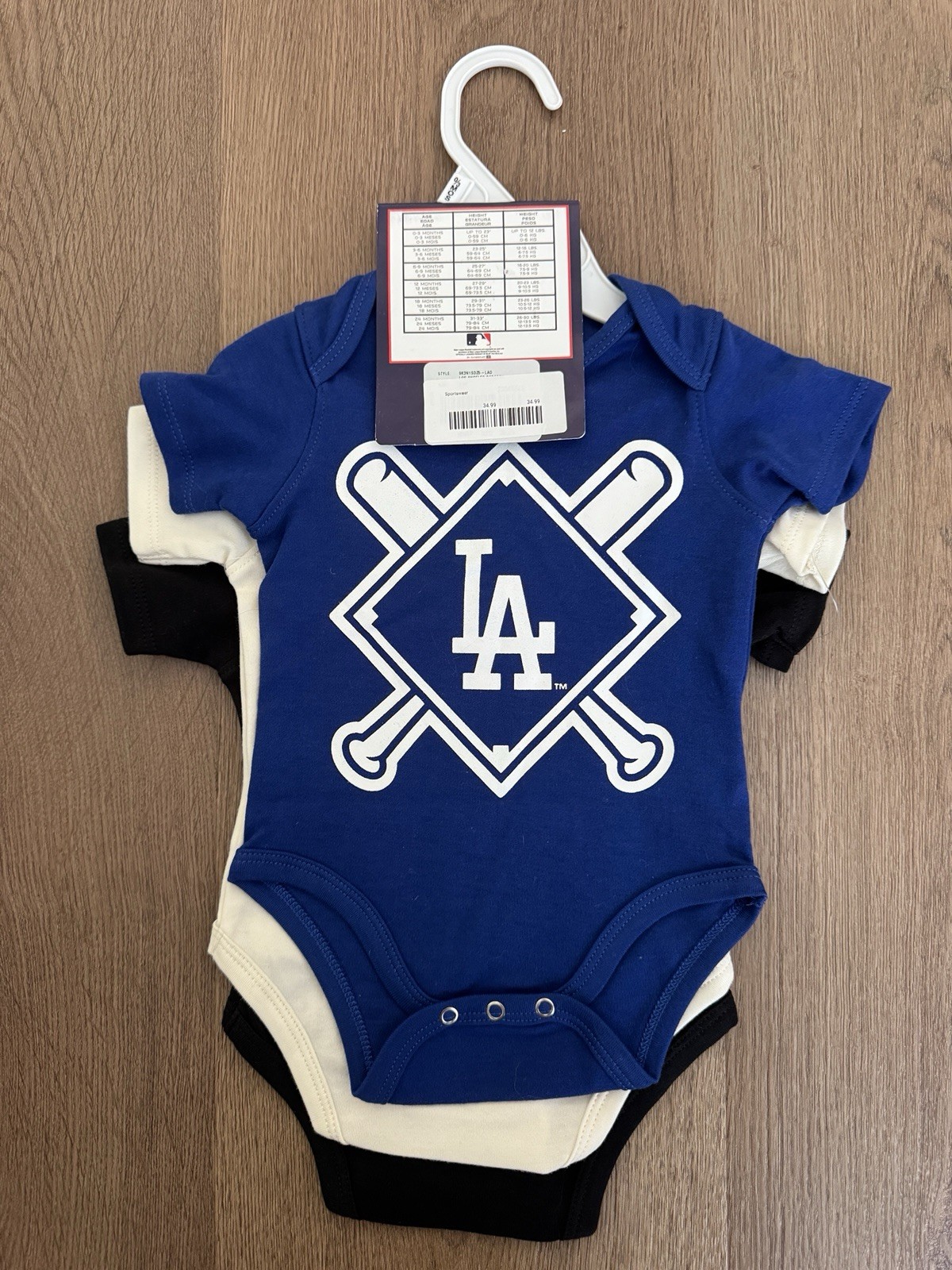 MLB Los Angeles Dodgers 3-Piece Baby Bodysuit Set 0-3M Cotton Snap