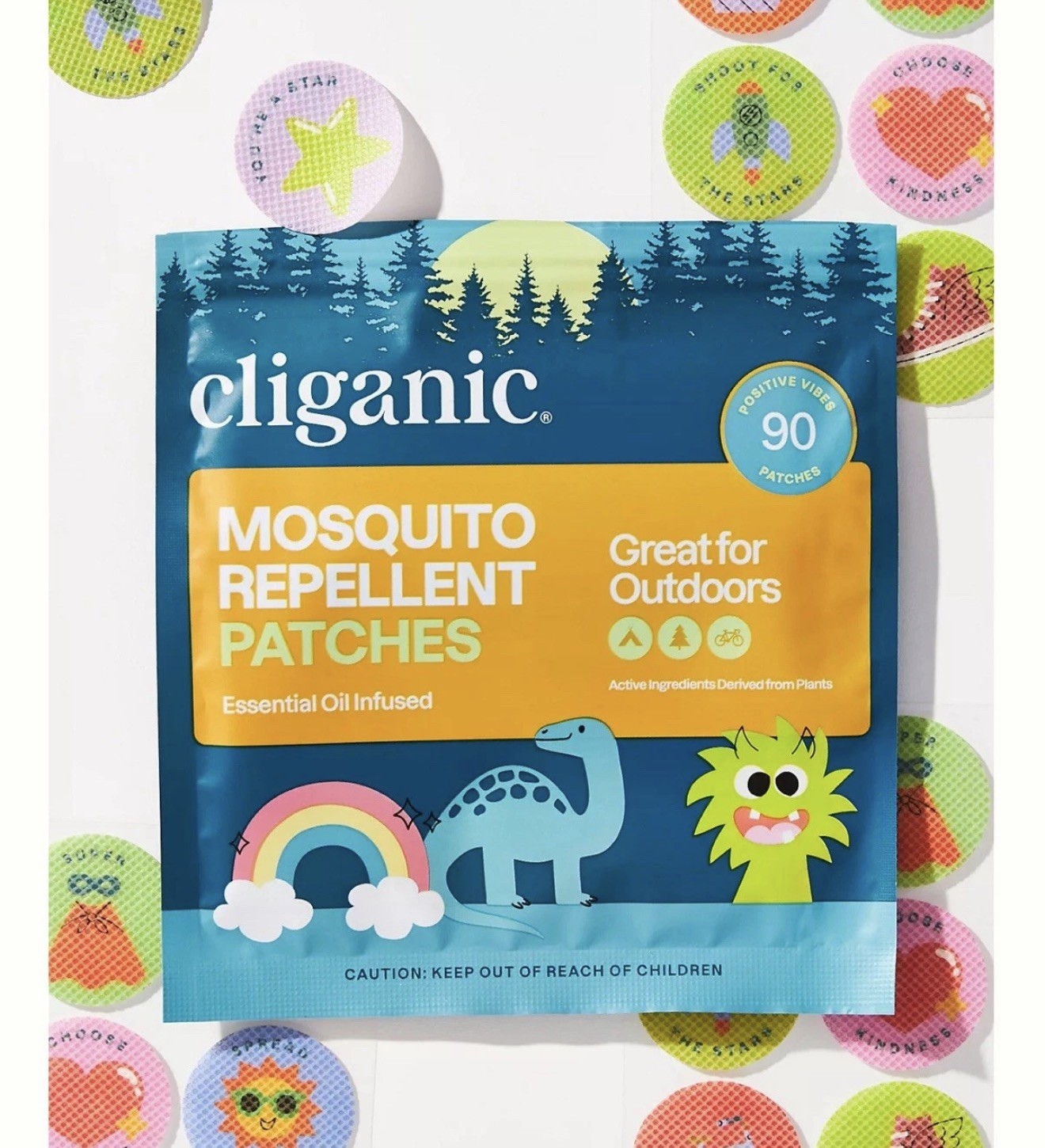 Mosquito Repellent Stickers (90 Pack) – Positive Vibes Patches for Kids, Natural