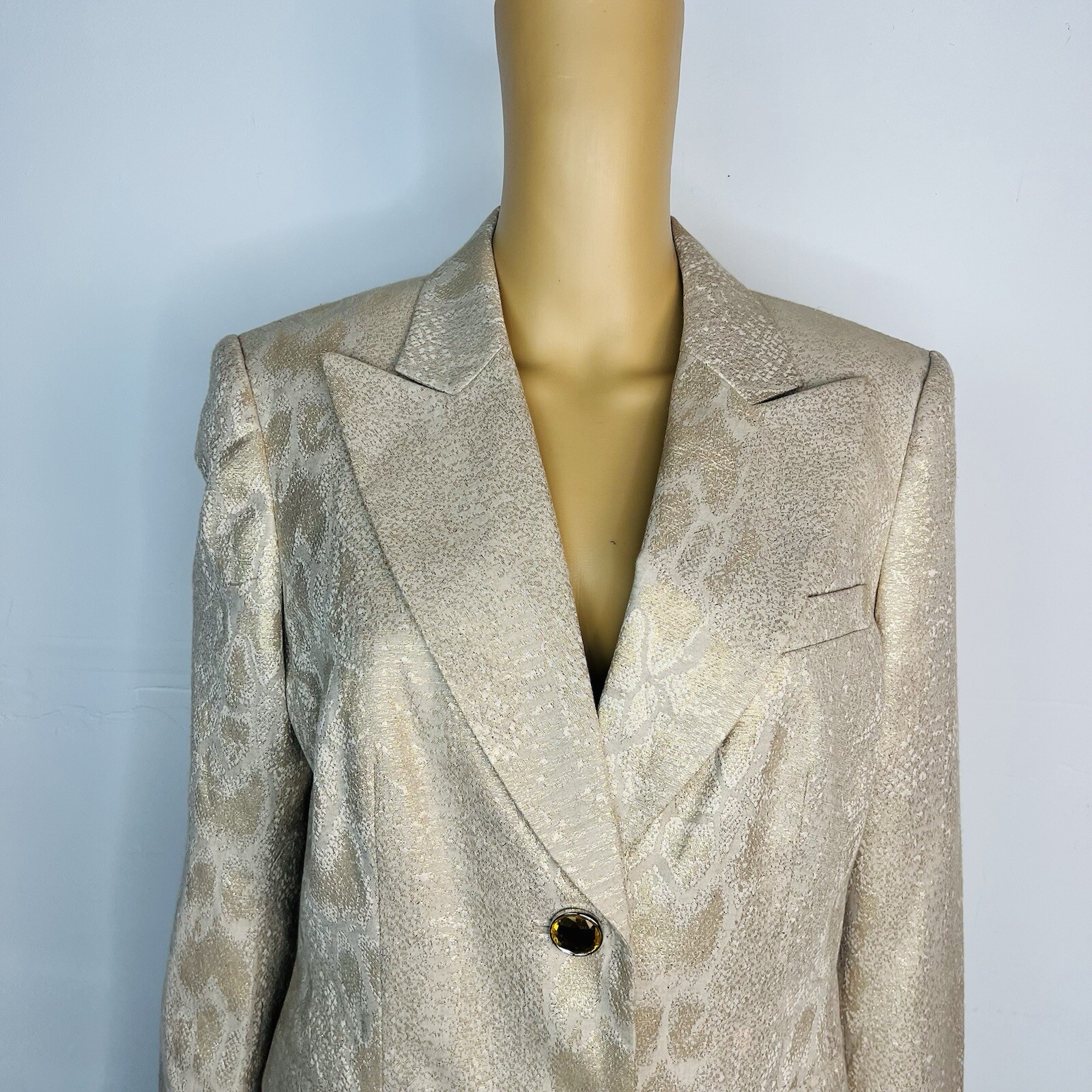 John Meyer Polyester Rayon Metallic Skirt Suit Size 10 Gold Floral Cocktail New