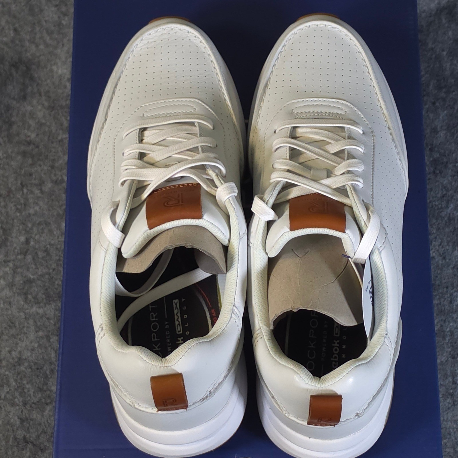 Rockport Bowen Mens White Leather Sneakers Reebok DMX Technology size 7.5 NEW