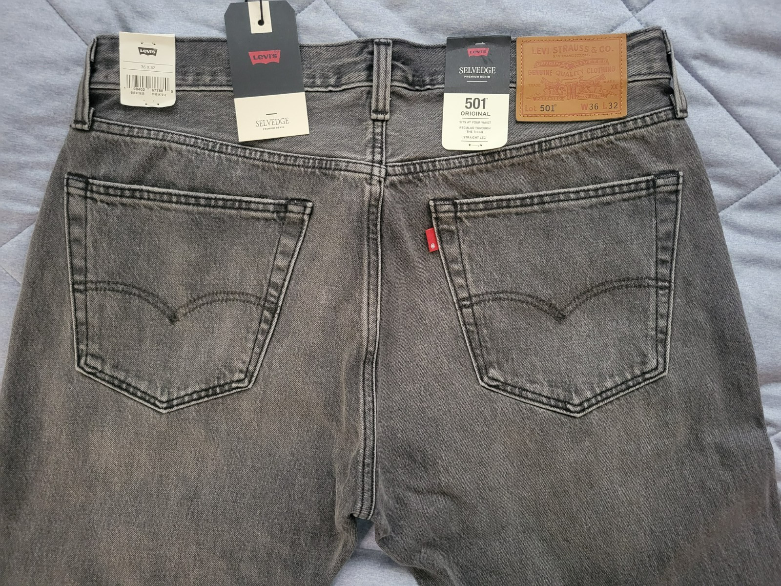 Levi’s 501 Selvedge Men’s Premium Straight Fit Jeans 36×32 Black Ash 005013658