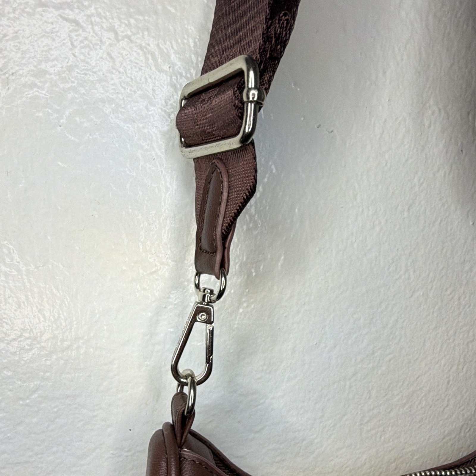 Steve Madden Small Brown Beige Logo Coated Crossbody Bag Zip, Detachable Strap