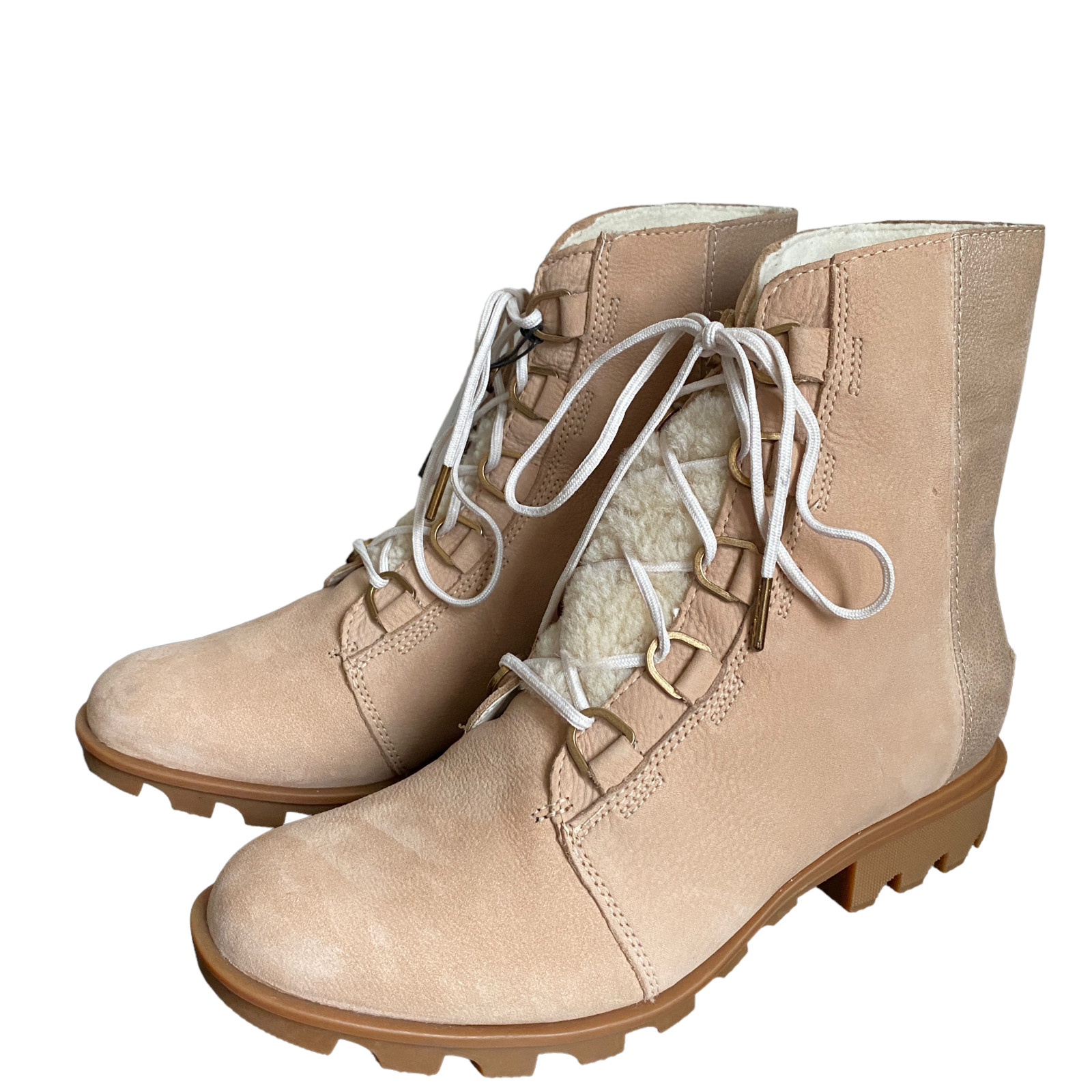 Sorel Sz 11 Phoenix Lace Lux boots New Tan Gold with Shearling Tongue Waterproof