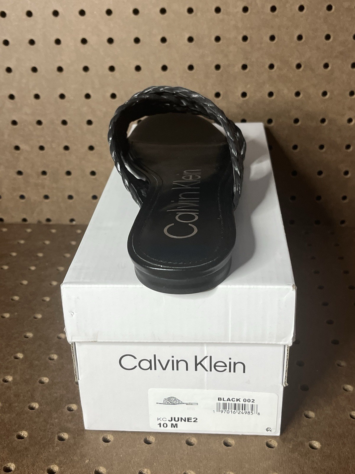 Calvin Klein Women’s Braided Strap Slide Sandals Black Faux Leather US 10 M