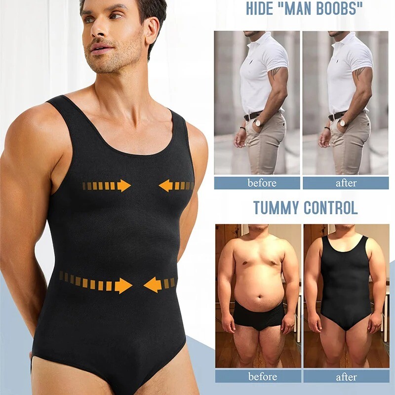 Men Shapewear Tummy Control Full Body Shaper Compression Slimming Bodysuit Shirt