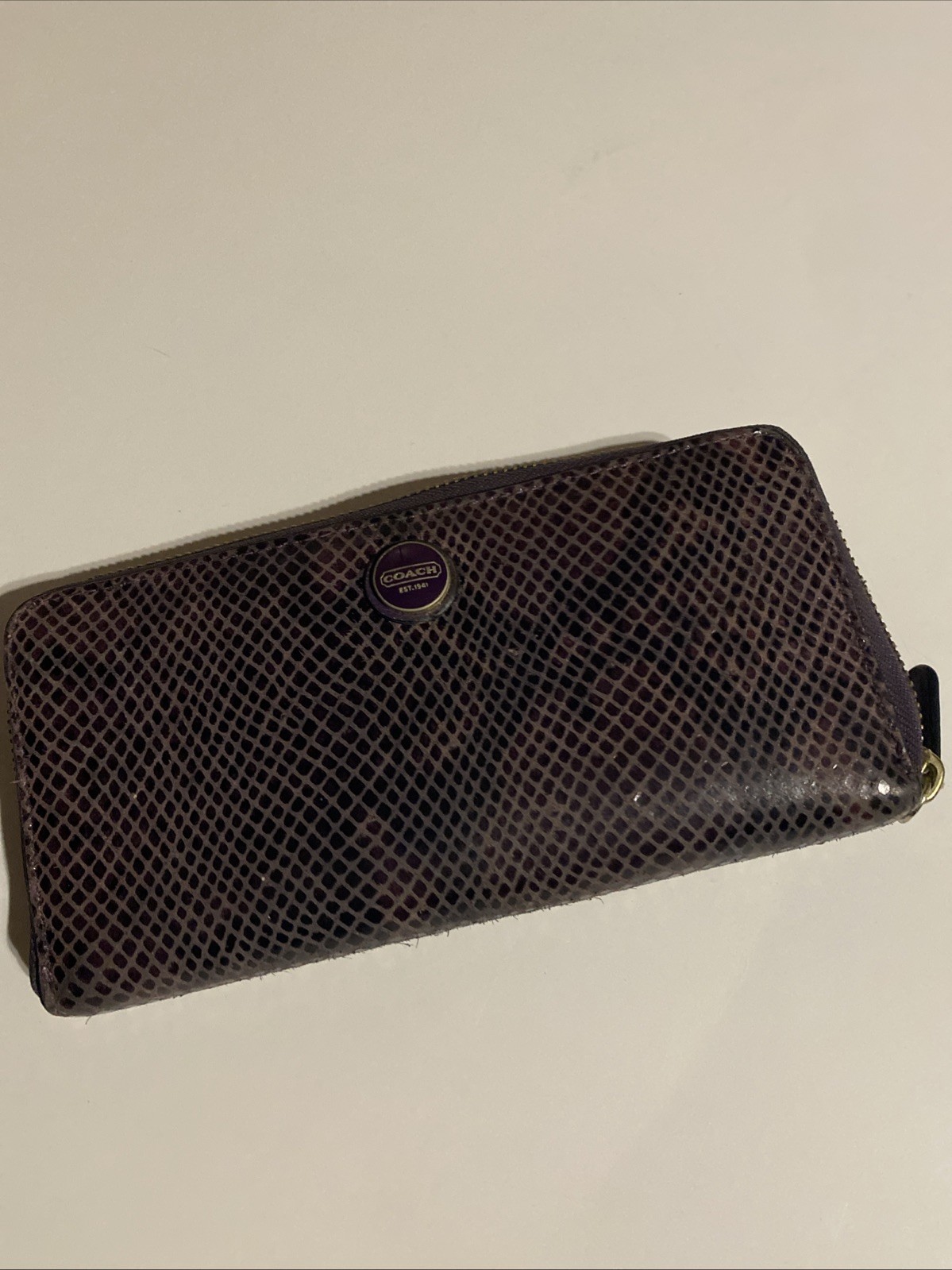 Coach Wallet Purple Snakeskin Zip Up