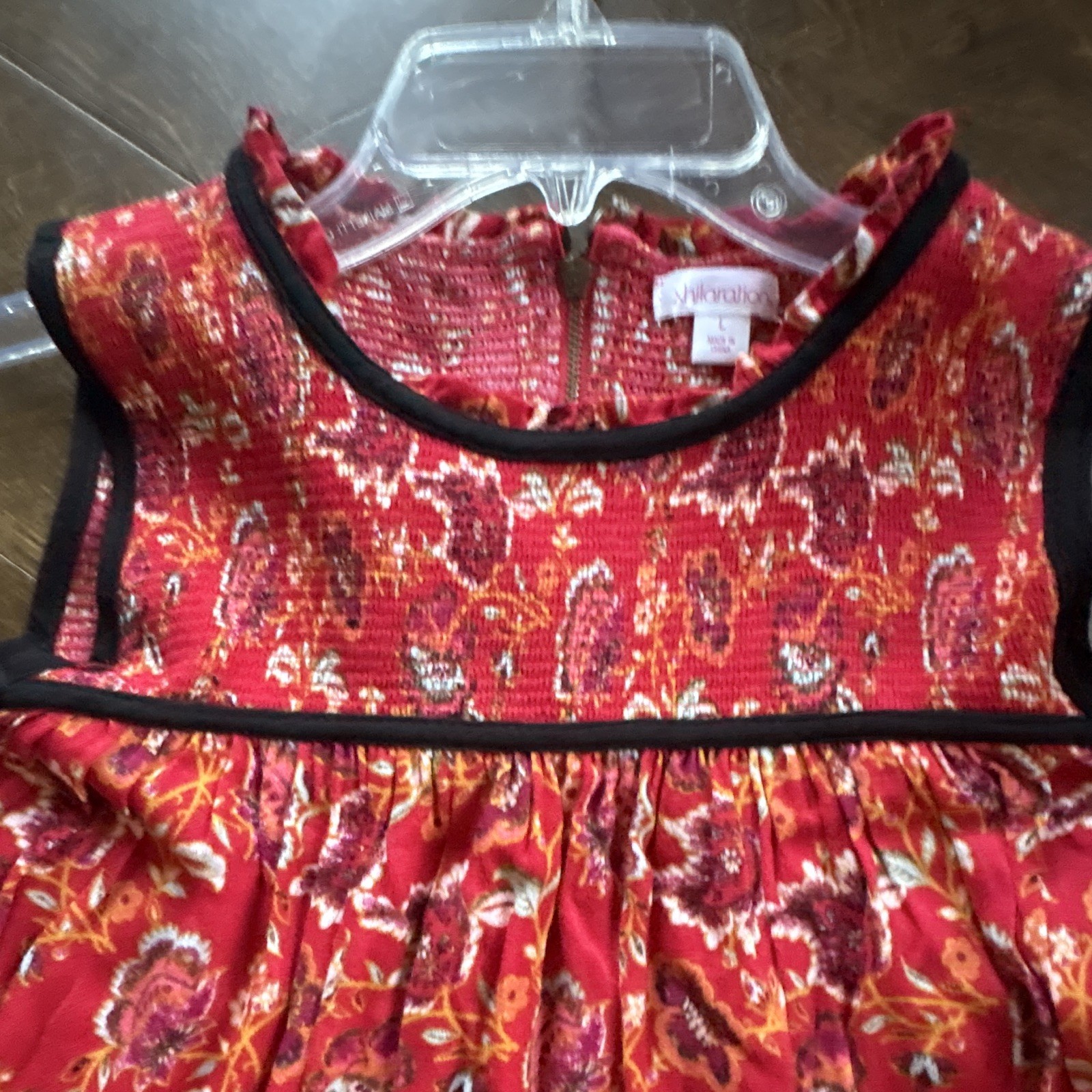 Xhilaration Red Multicolor Floral Cold Shoulder Bell Sleeve Round Neck Blouse L