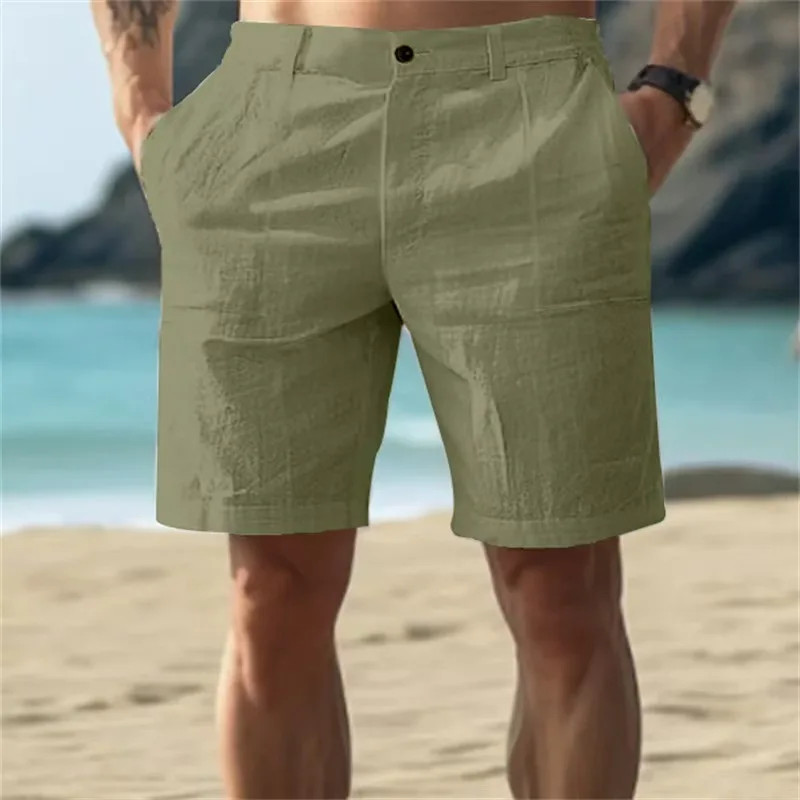 Summer thin linen shorts for men, loose and casual, five-inch pants, cotton and
