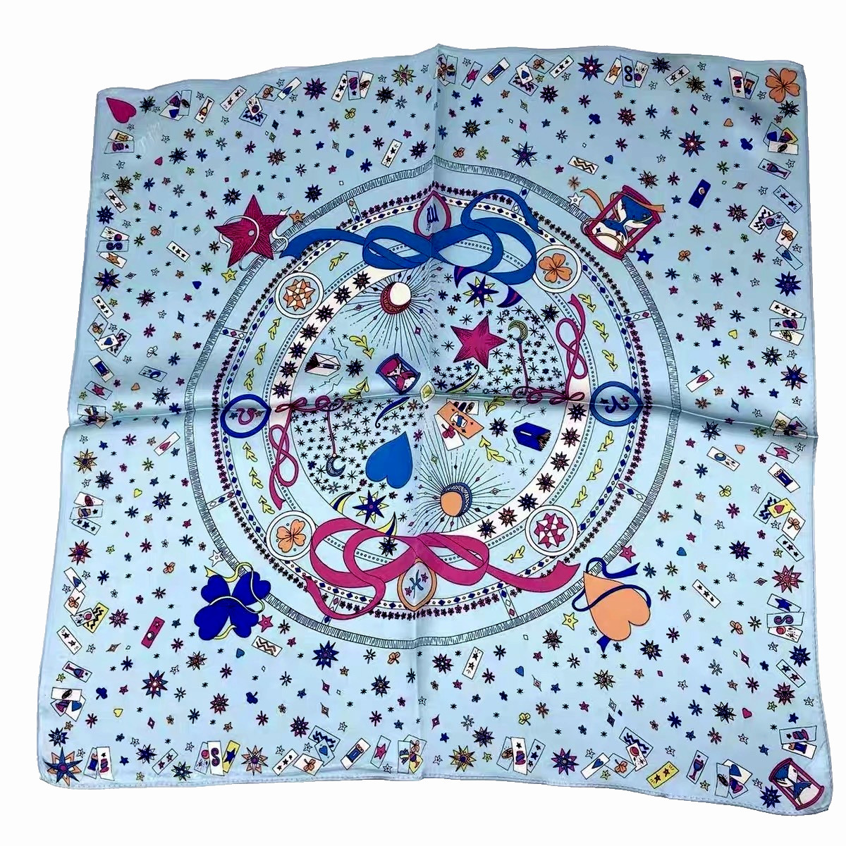 21”X21″Blue Art Stars Print Pure Mulberry Satin Silk 12momme Scarf 53x53cm6-22