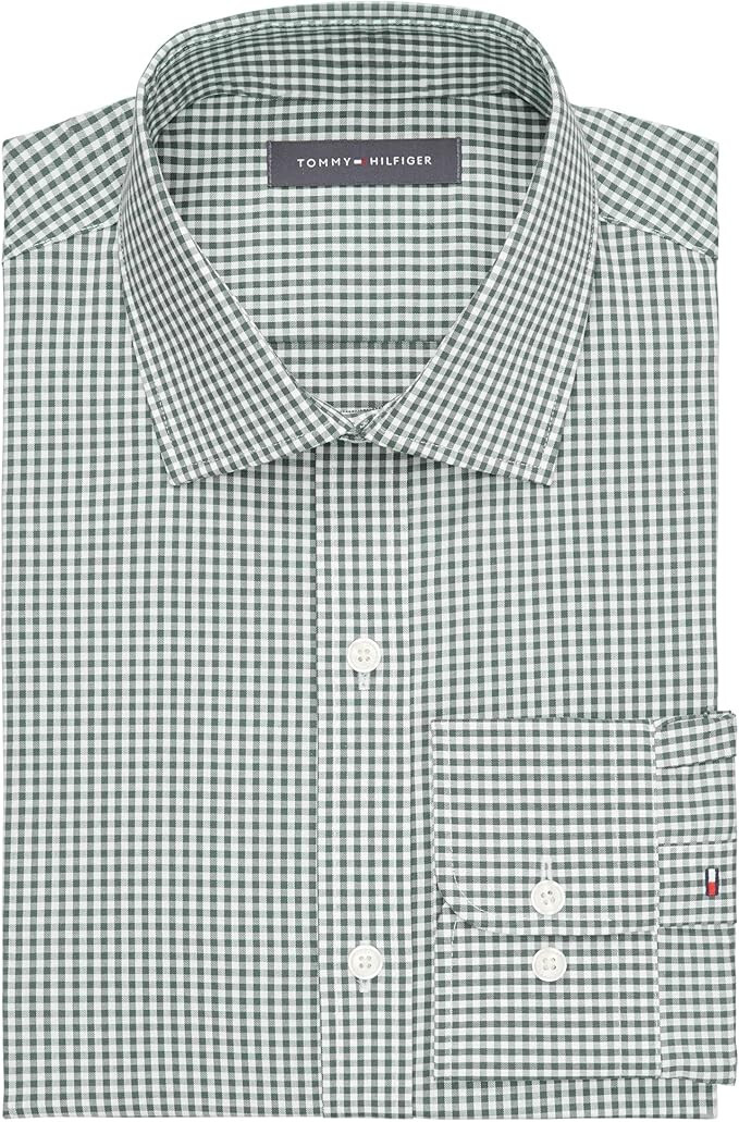 Tommy Hilfiger Men’s Dress Shirt Slim Fit Twill , 17.5 in, Hunter Green, 34-35
