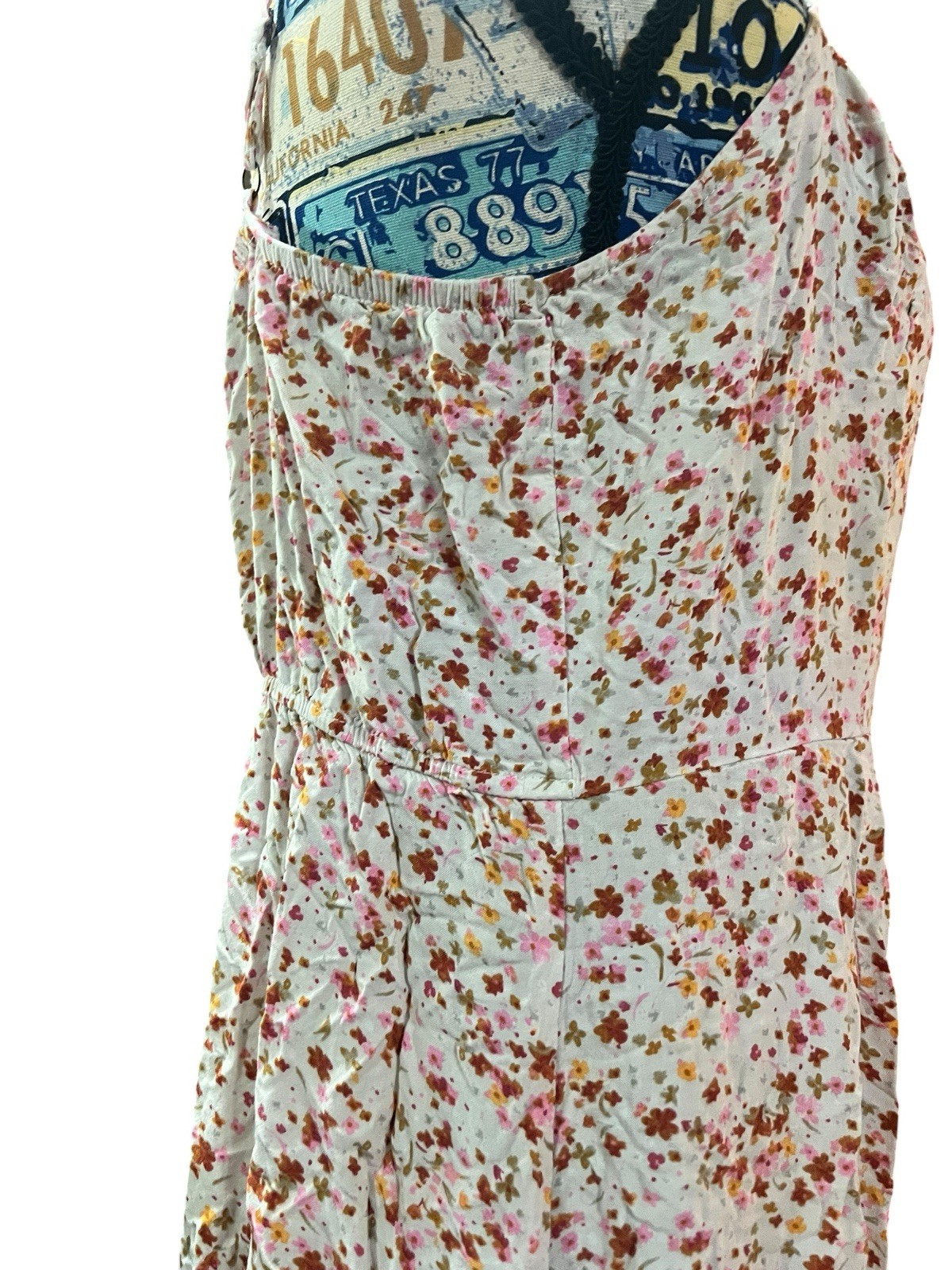 Ditsy Floral White Printed Spaghetti Strap Tea Party Dainty Button Dress Sz XL