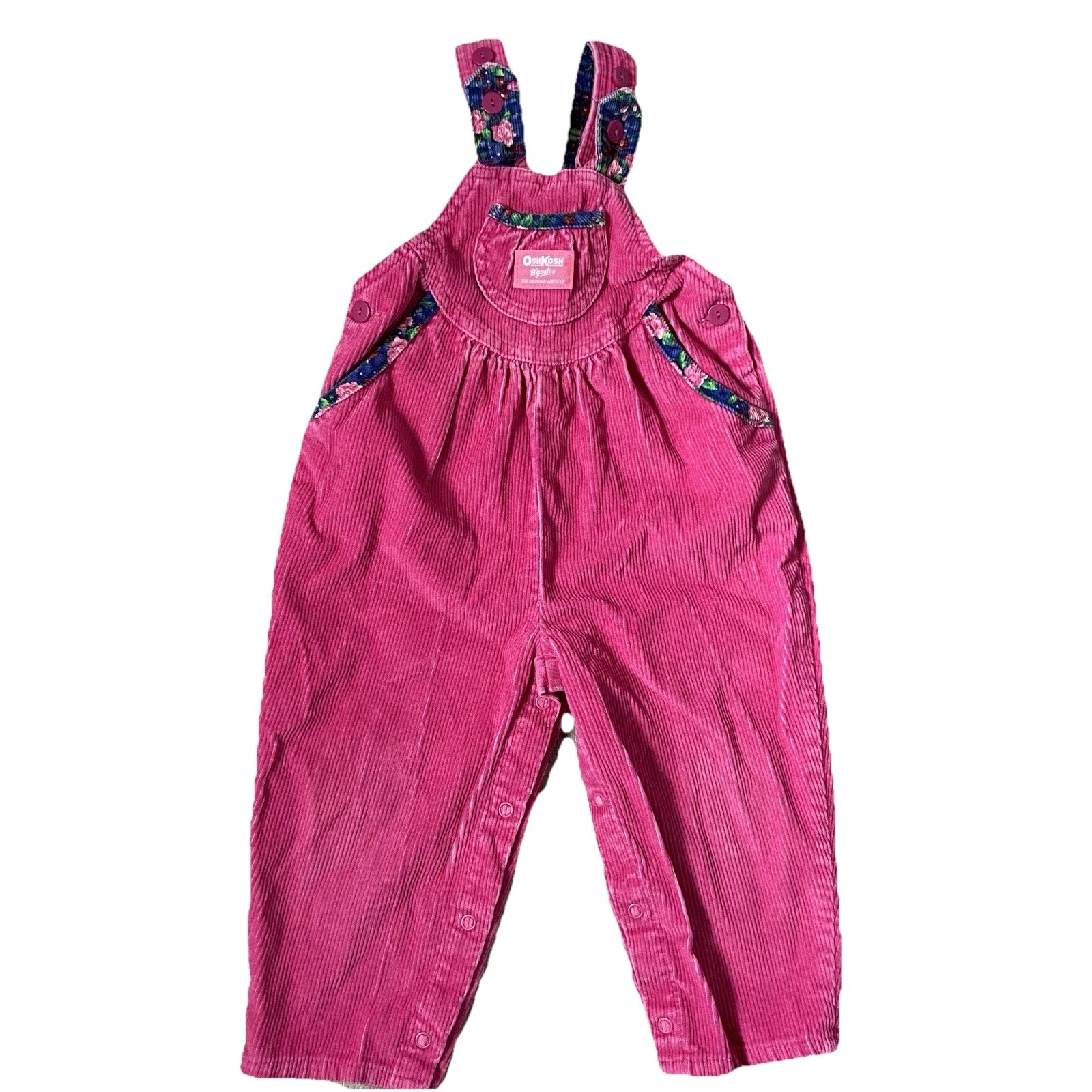 Oshkosh B’Gosh Vintage Corduroy Floral Overalls Pink Size 2T Toddler MADE IN USA