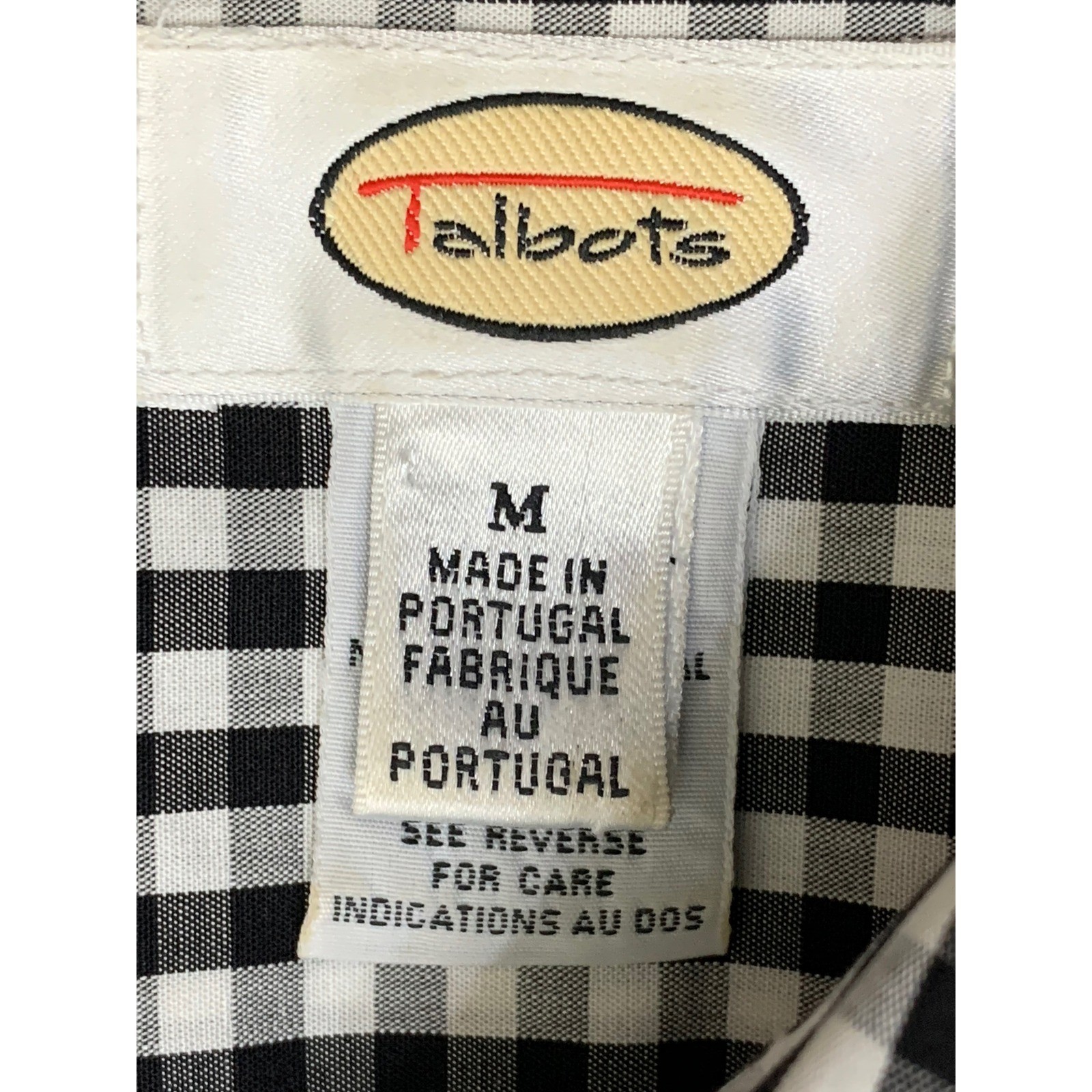 Talbots Women’s Black White Gingham 100% Cotton Button Shirt Portugal Size M