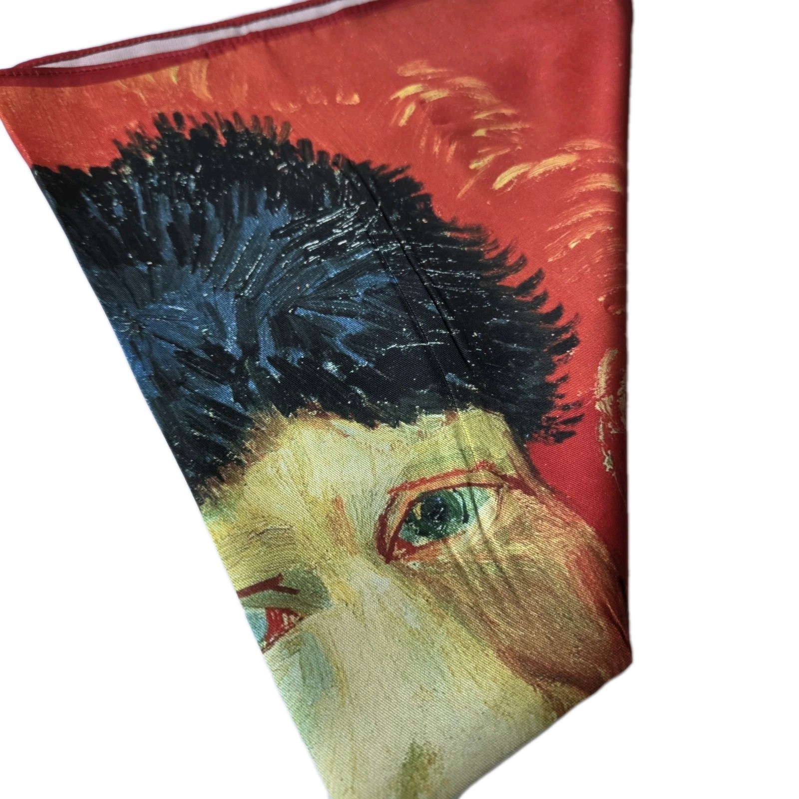 NEW Van Gogh Self Portrait Art SCARF Faux Silk Red Impressionism Man 21″ READ