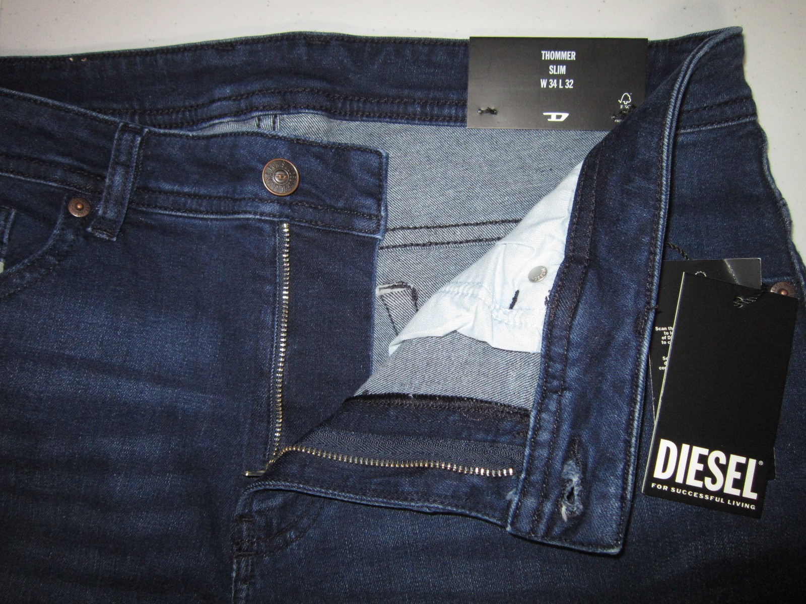 DIESEL THOMMER-R Denim Jeans Slim RE067 Blue Sz 34 x 32 $195