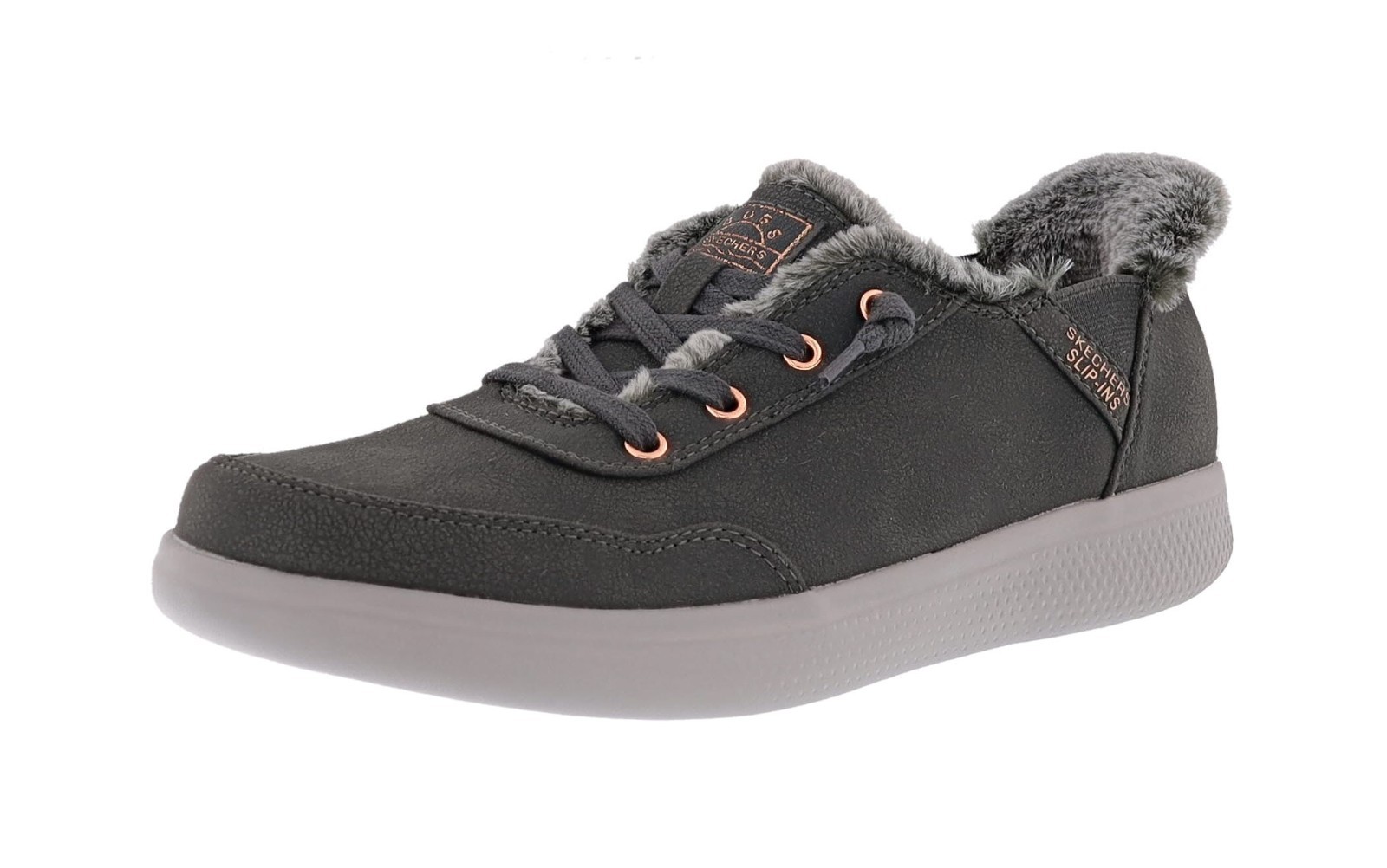 SKECHERS WOMEN’S SKIP CUTE-B CUTE SNUG 114818/GRY VEGAN LEATHER WALKING SHOES