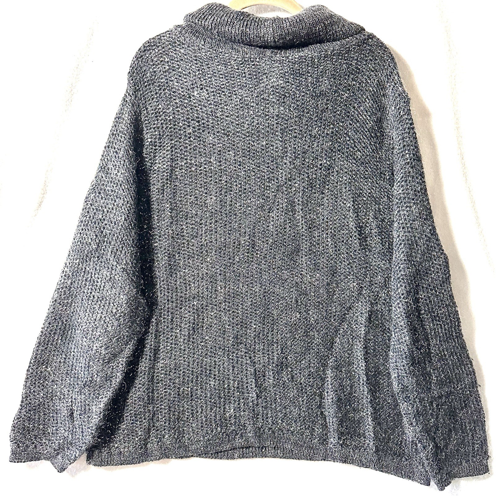 Diane Von Furstenberg 1X Sweater Metallic Mohair Crowl Black Silver Vintage