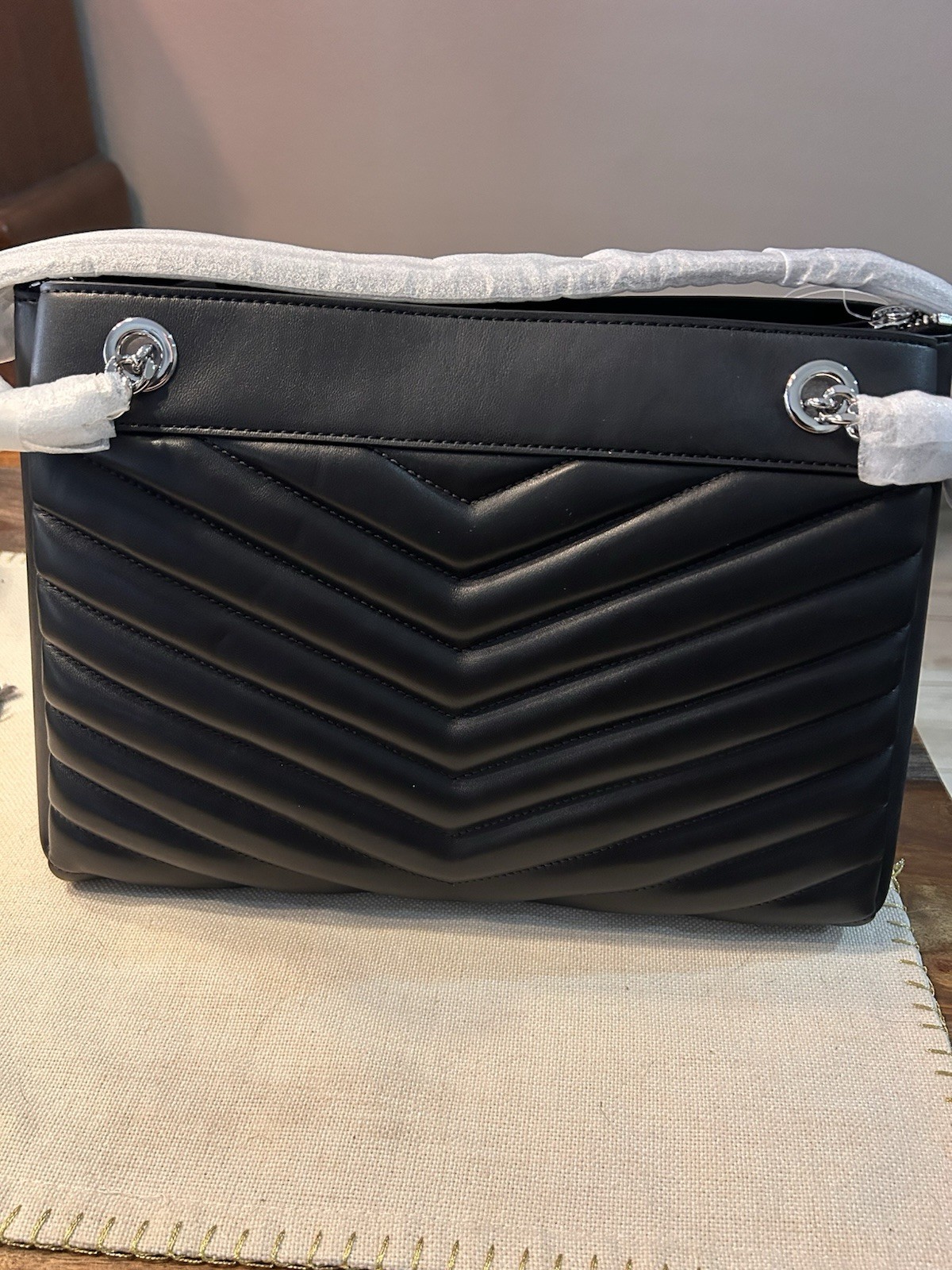 Michael Kors Black Quilted Chevron Shoulder Bag Silver Hardware