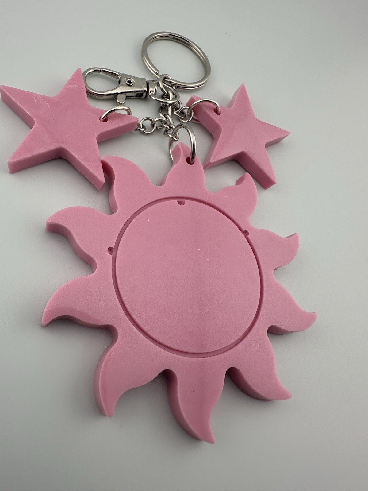 Handmade Pink Epoxy Resin Sun & Star Keychain Cute Kawaii Bag Charm Gift