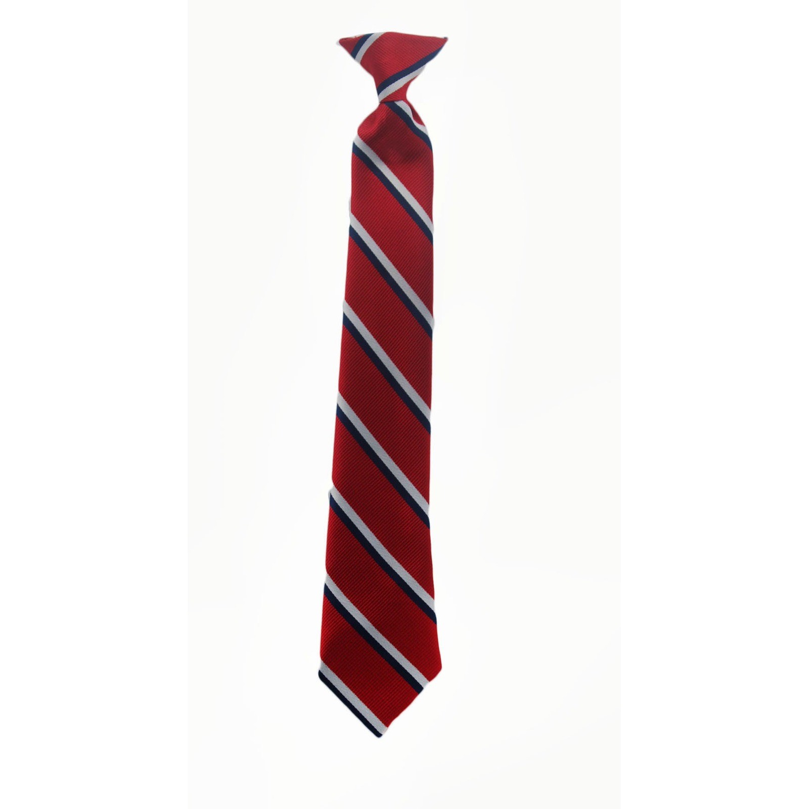 Boys Red Navy White Striped Clip-On Necktie Formal School Uniform 14.5in